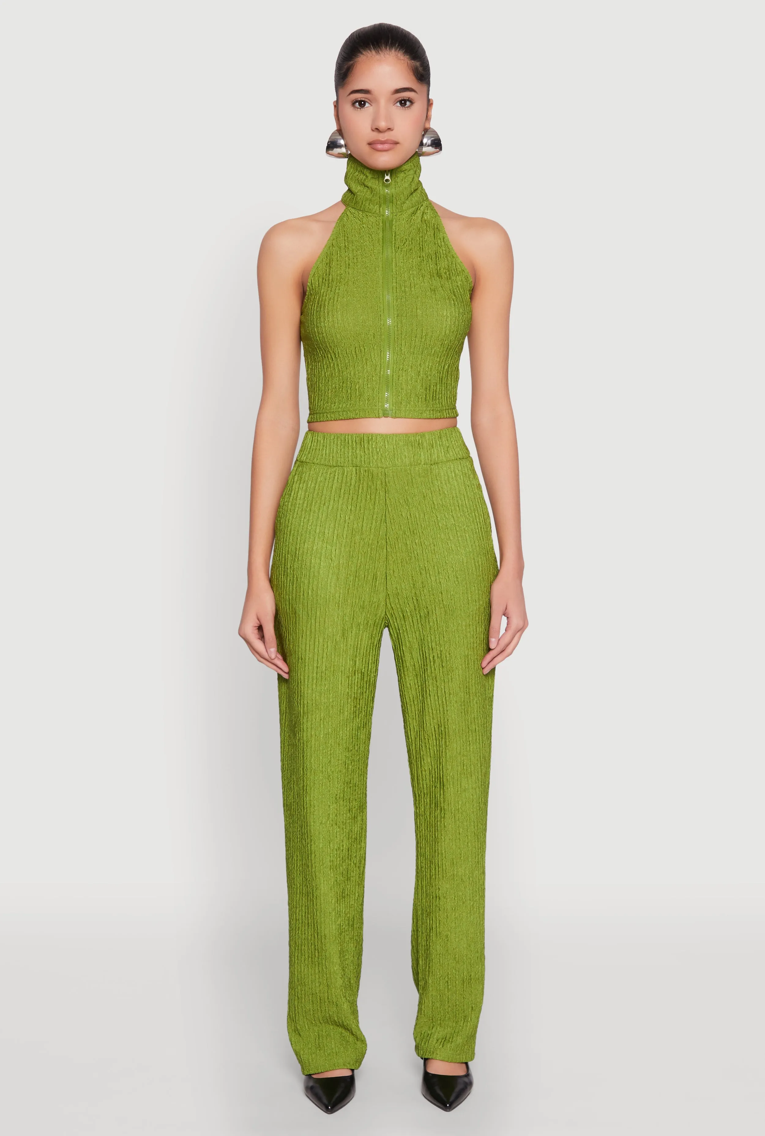 Textured Knit Zip Neck Crop Top sold by Rainbow product image thumbnail 3