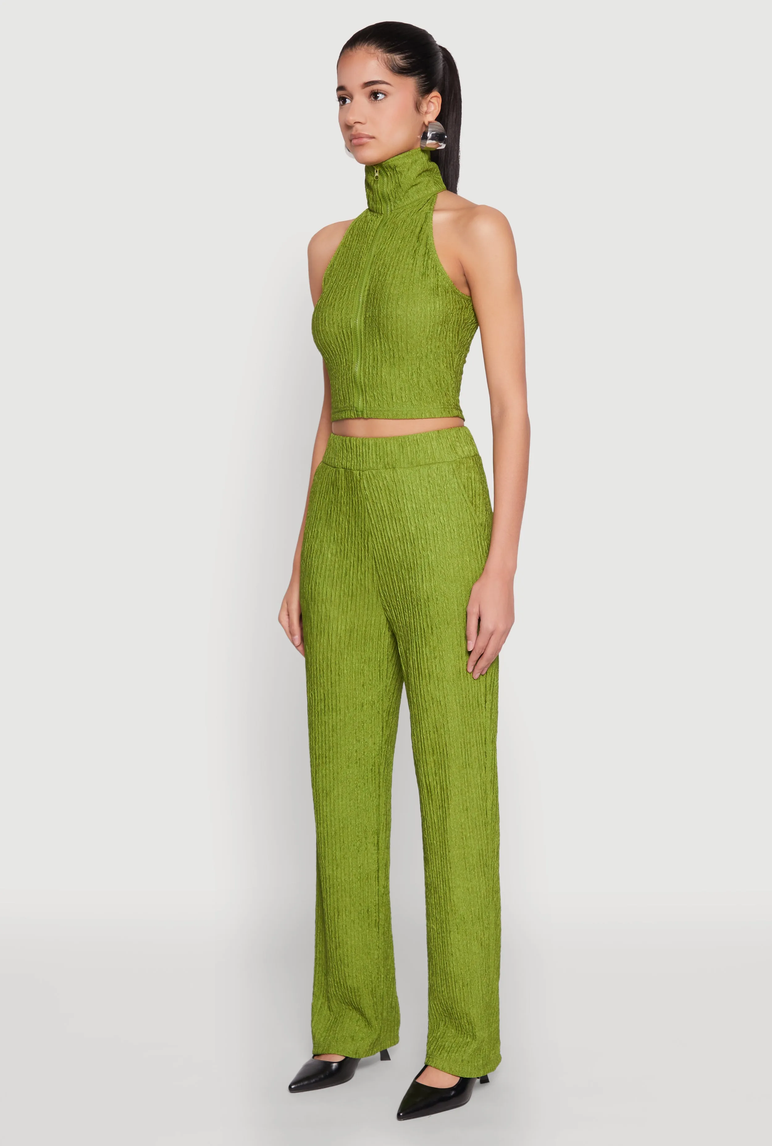 Textured Knit Zip Neck Crop Top sold by Rainbow product image thumbnail 5