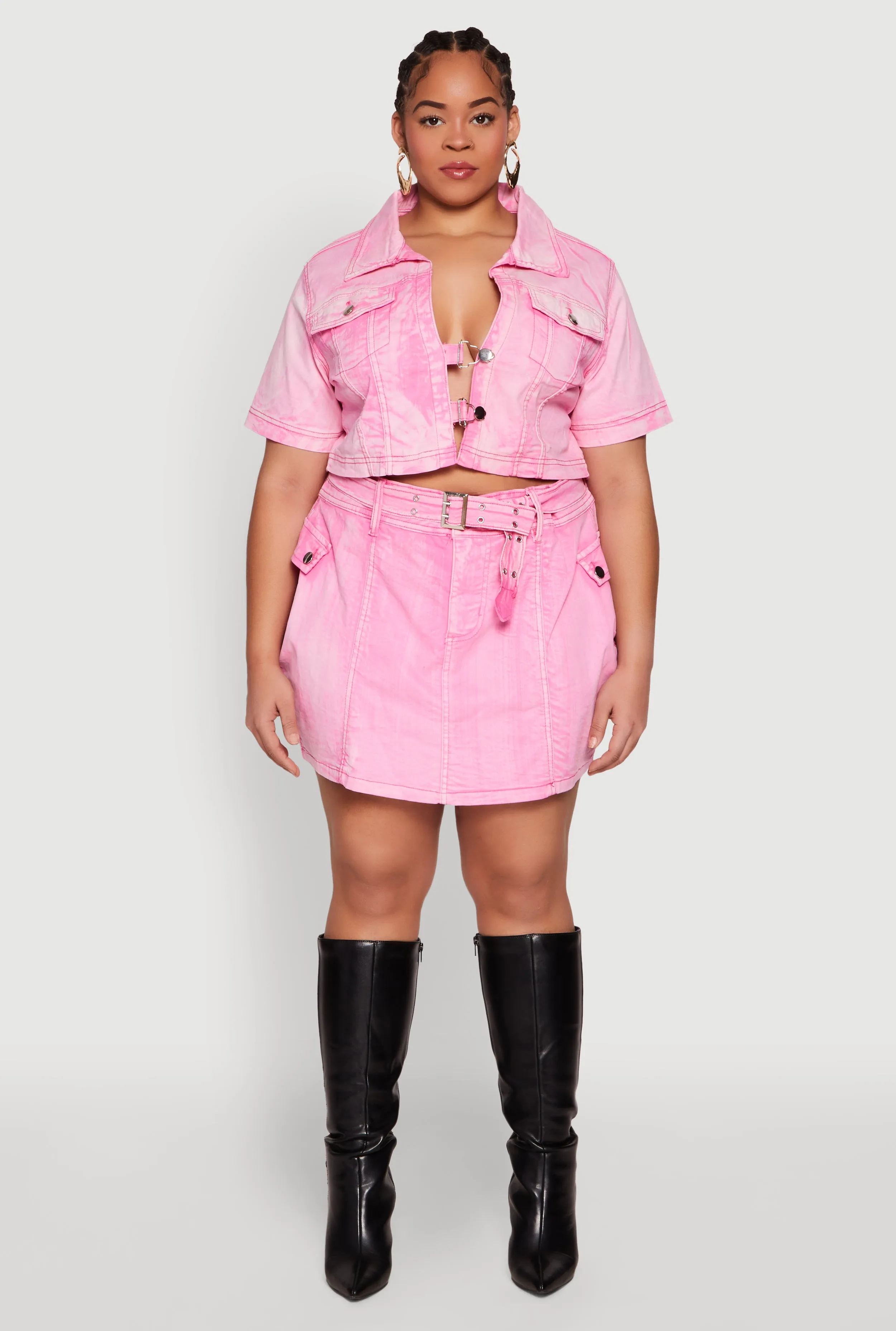 Plus Size Spoon Jeans Mineral Wash Pintuck Skirt sold by Rainbow