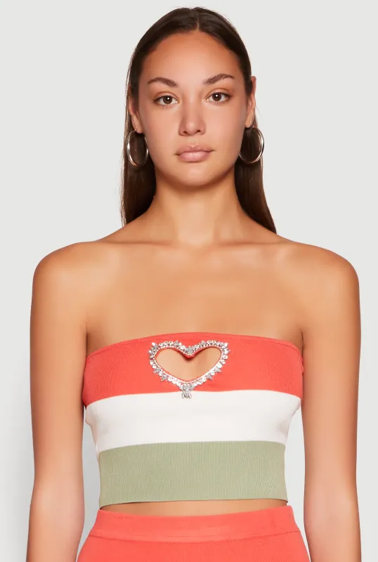 Striped Rhinestone Heart Keyhole Tube Top sold by Rainbow