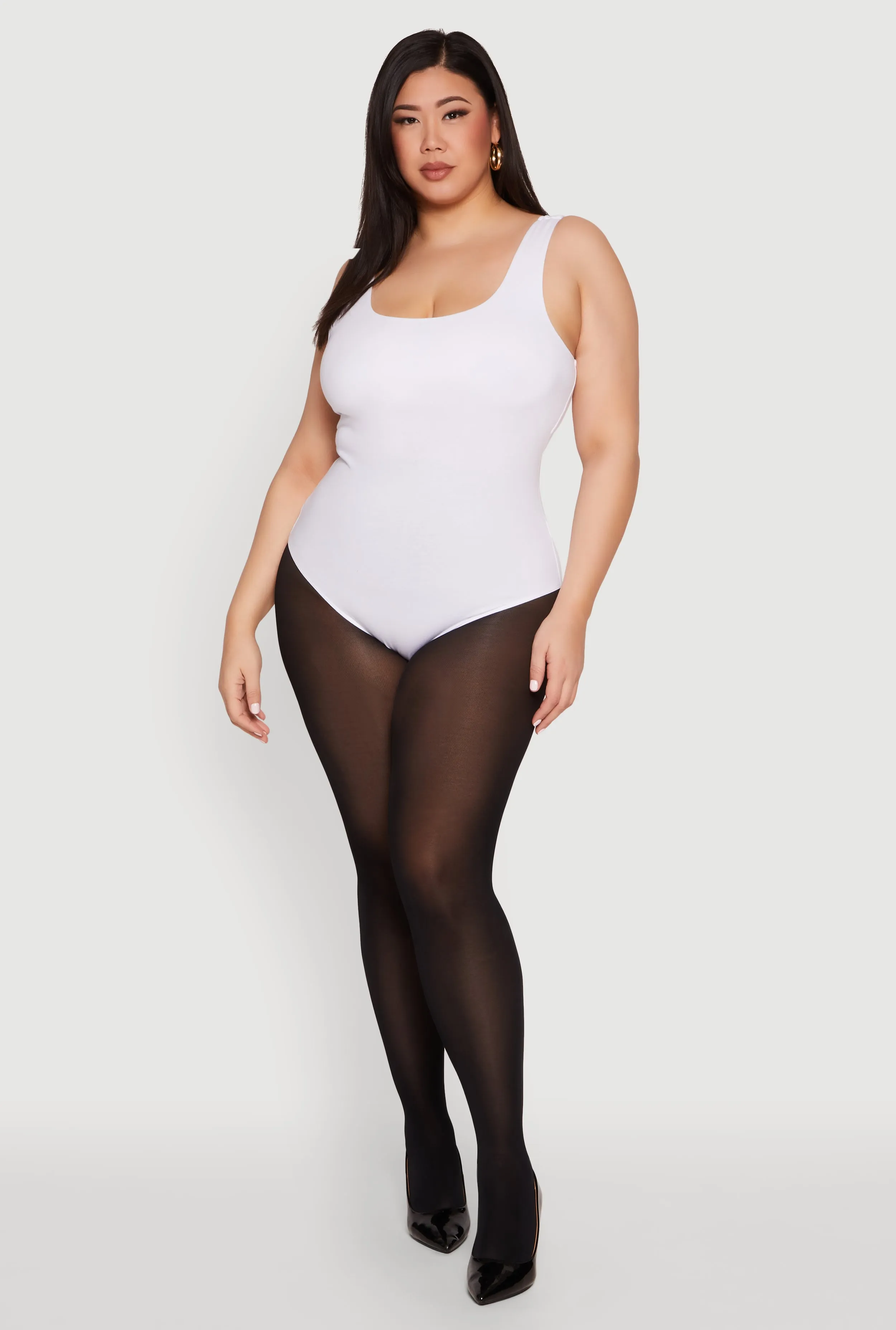 Plus Size Double Layered Scoop Neck Bodysuit sold by Rainbow