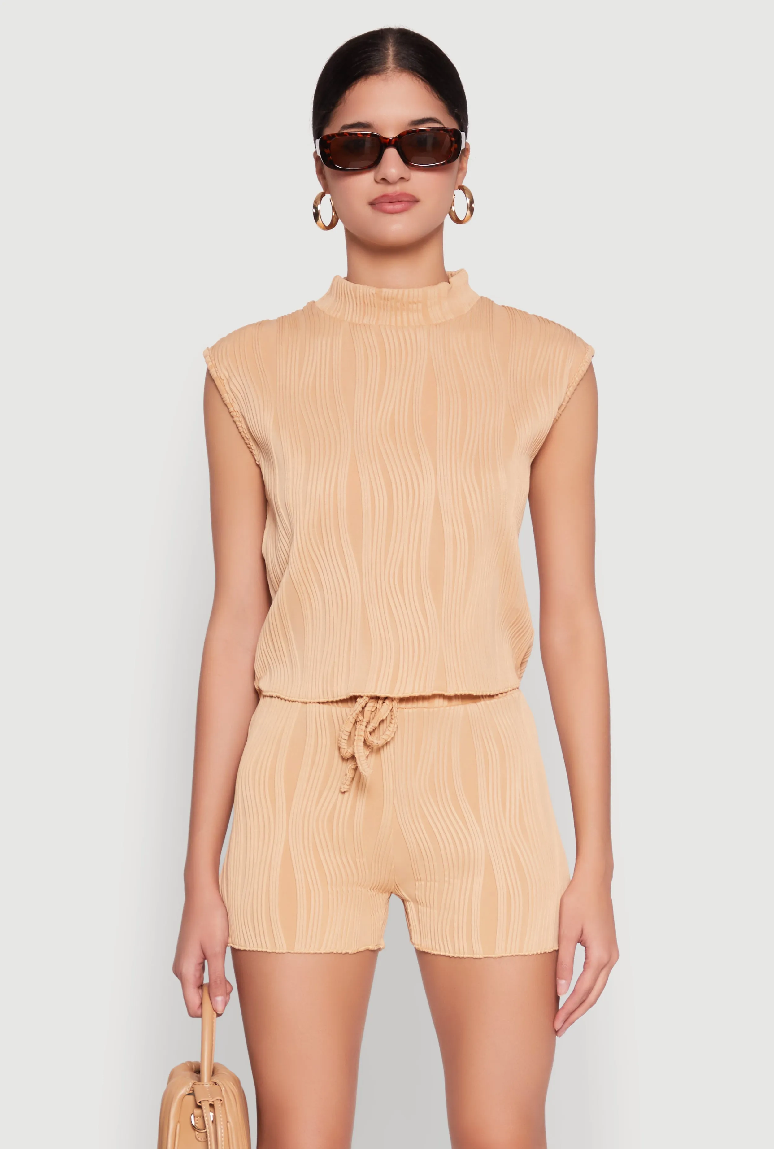 Plisse Knit Mock Neck Top sold by Rainbow