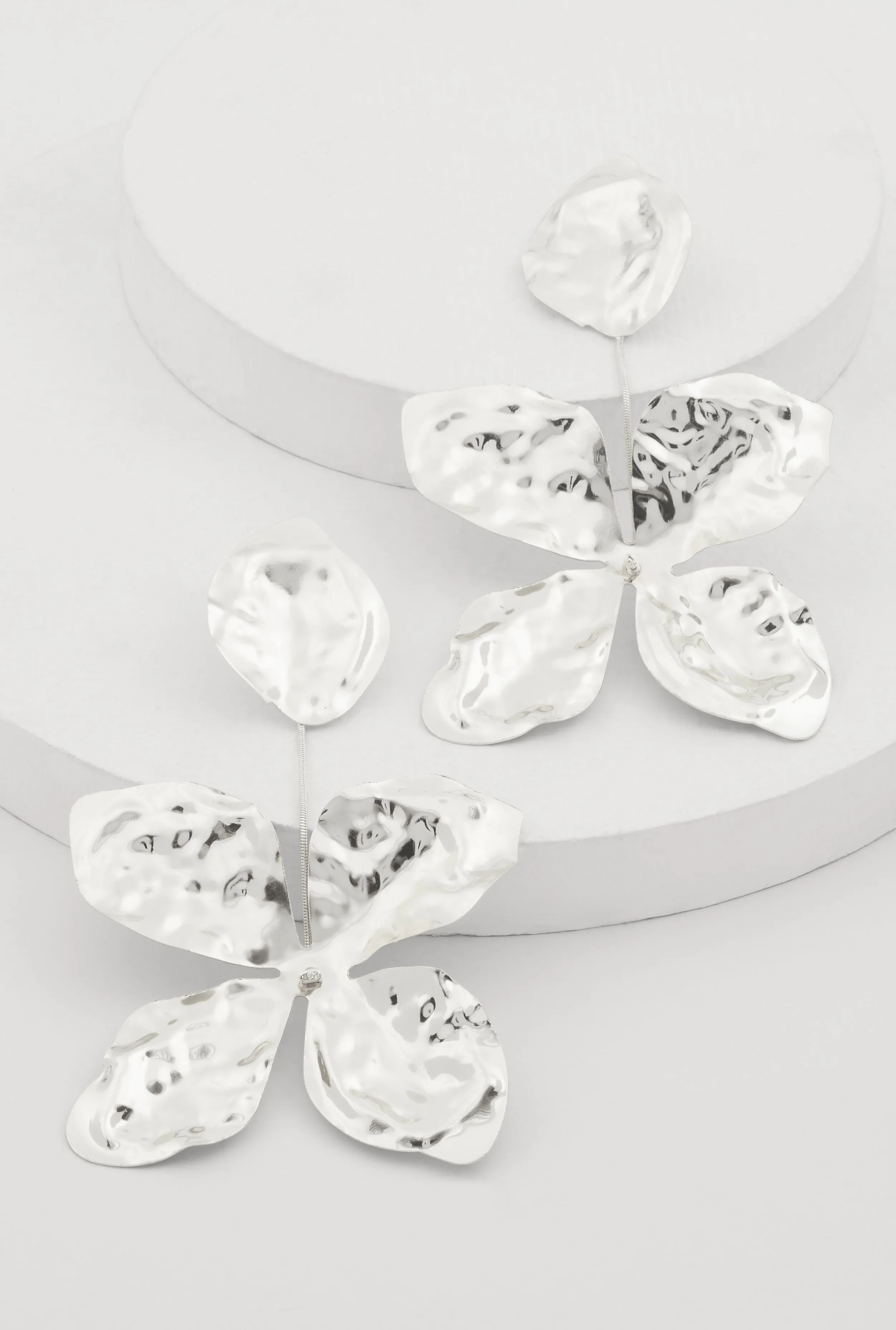 Metallic Textured Flower Drop Earrings sold by Rainbow