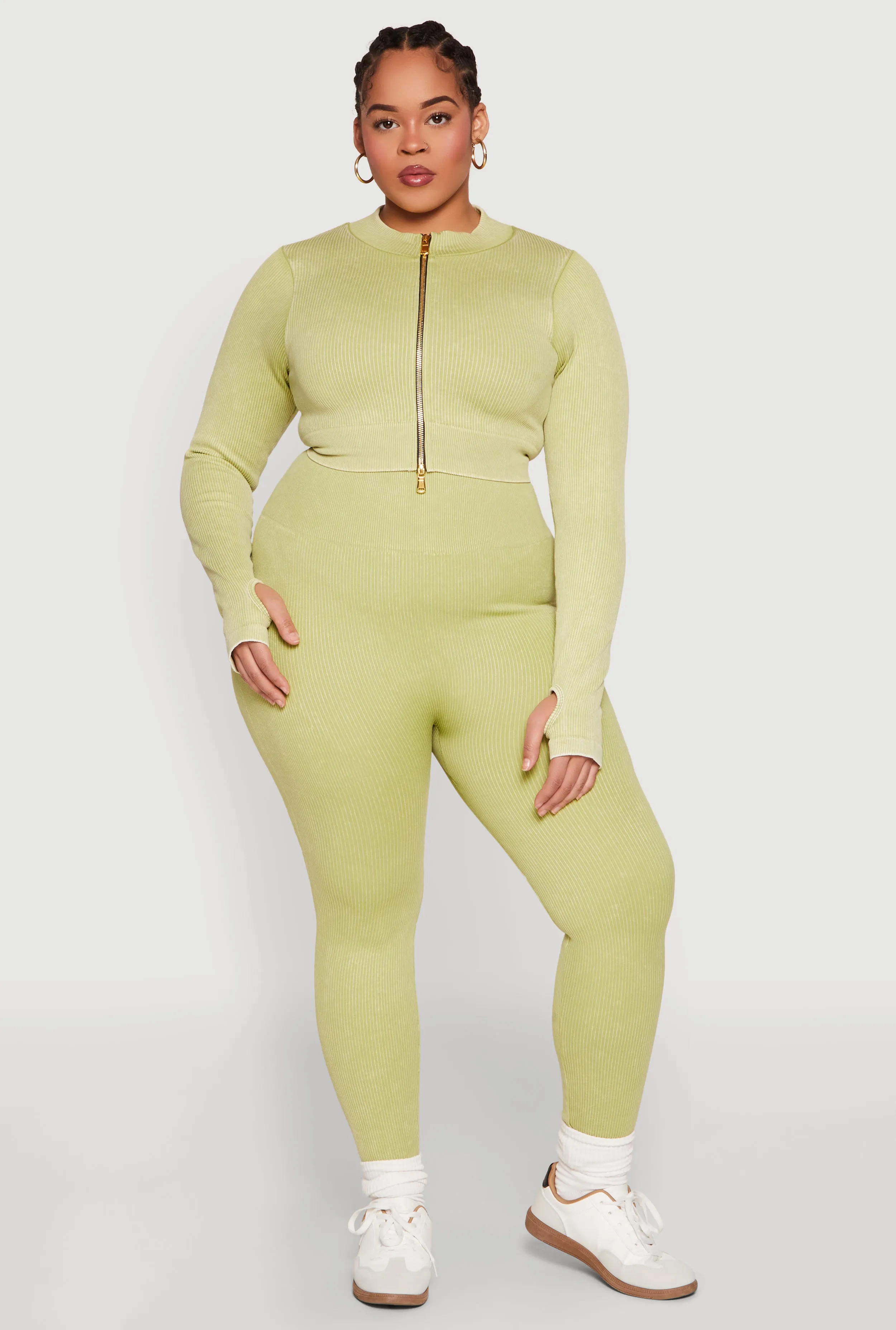 Plus Size Daisy Compression Rib Acid Wash Leggings sold by Rainbow product image thumbnail 2