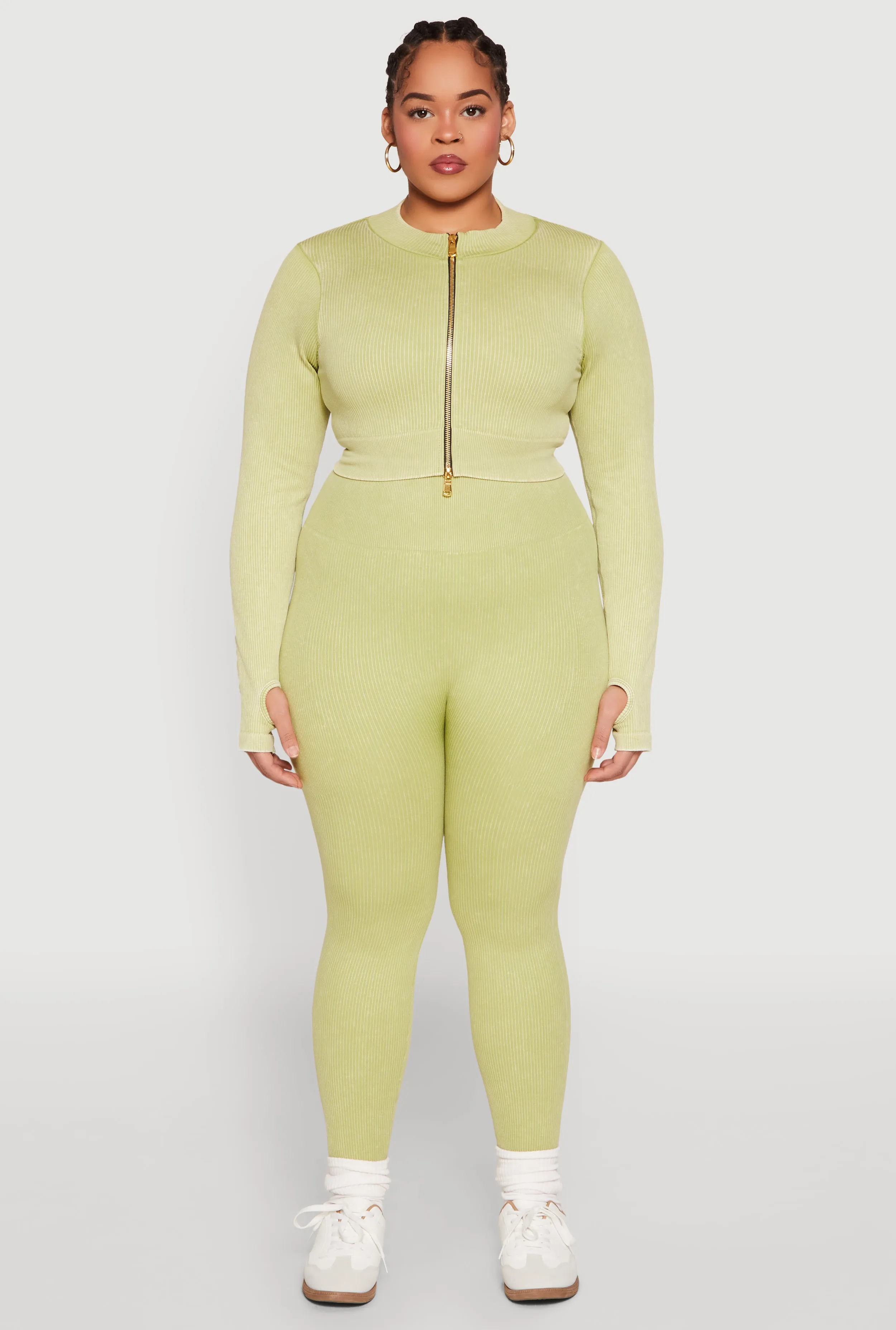 Plus Size Daisy Compression Rib Acid Wash Leggings sold by Rainbow