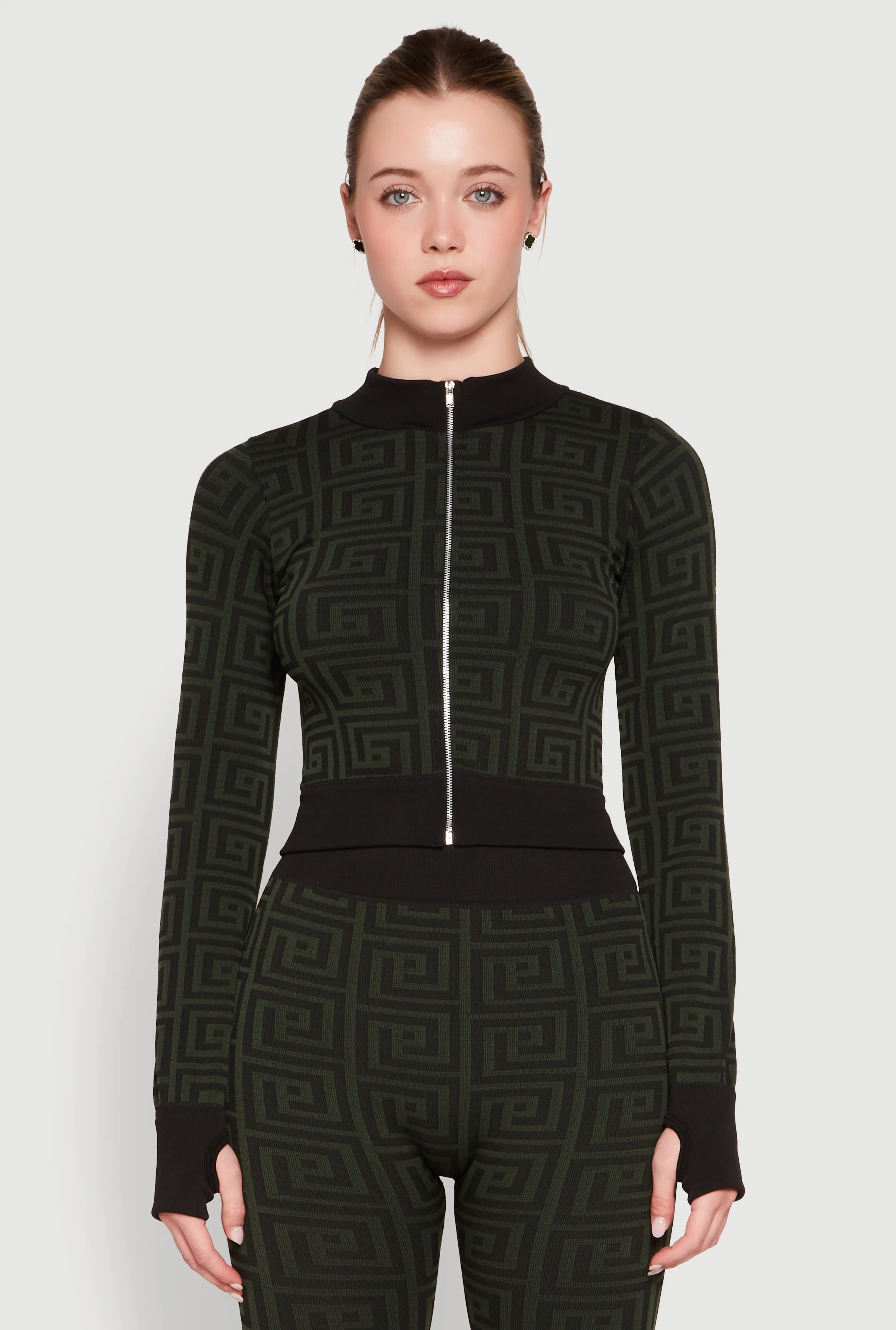 Greek Key Mock Neck Track Jacket sold by Rainbow