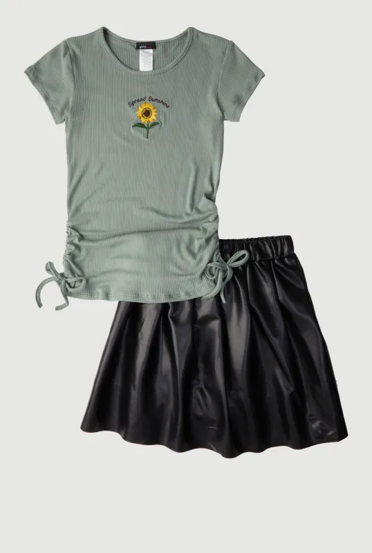 Girls Spread Sunshine Tee and Faux Leather Skirt sold by Rainbow