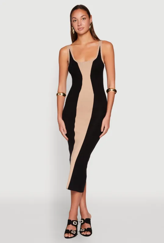 Color Block Back Slit Sweater Dress sold by Rainbow