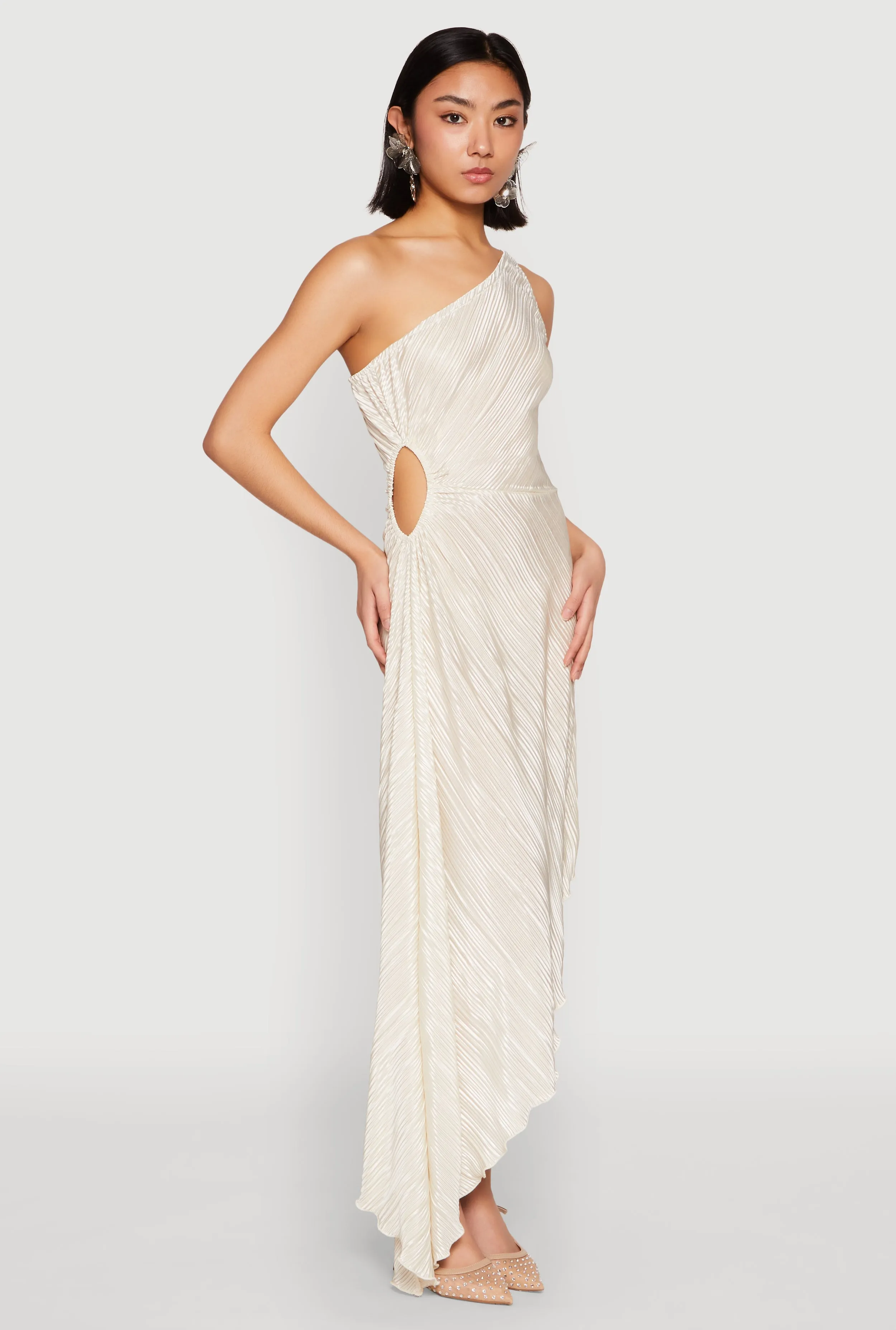 Plisse One Shoulder Asymmetrical Dress sold by Rainbow