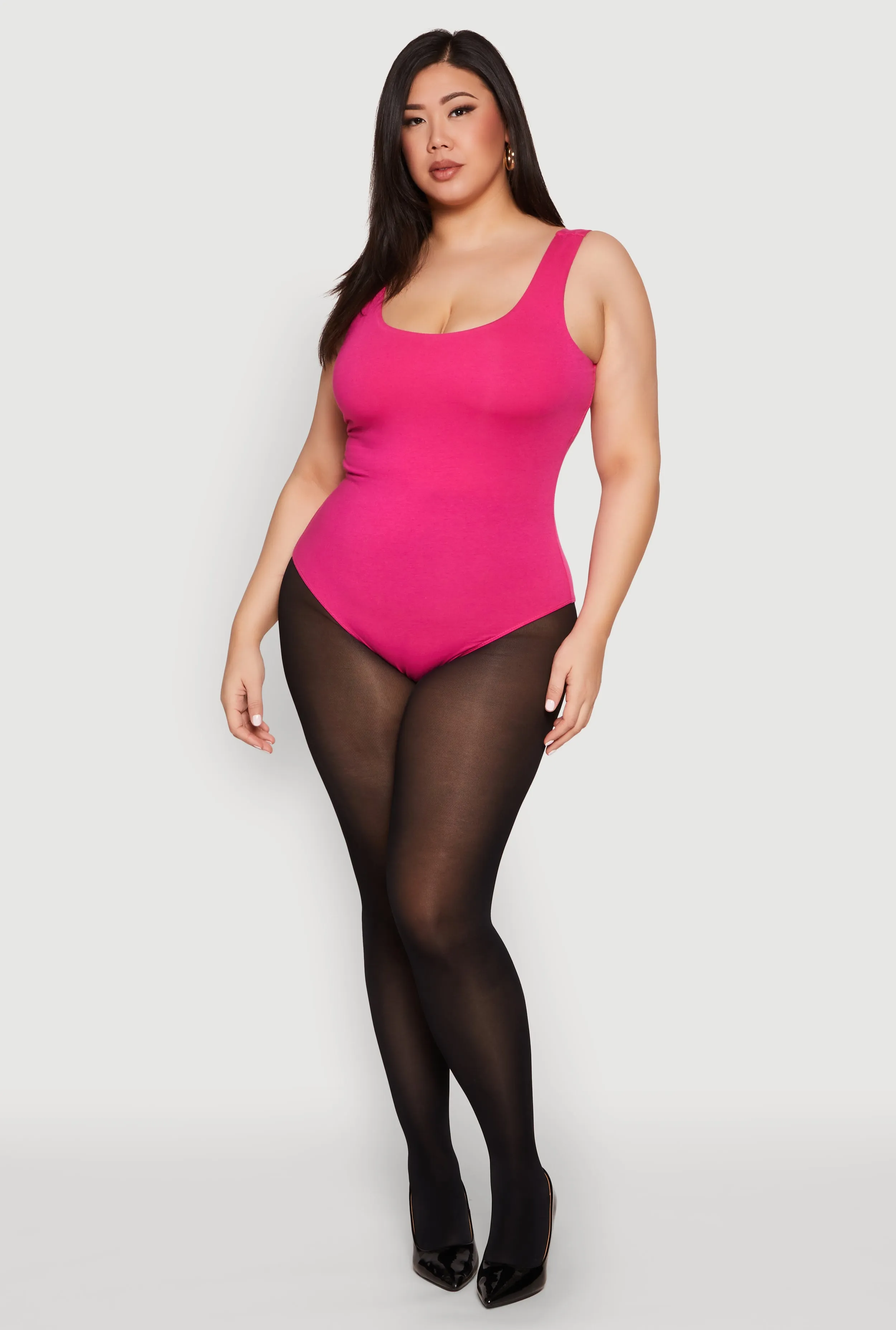 Plus Size Double Layered Scoop Neck Bodysuit sold by Rainbow