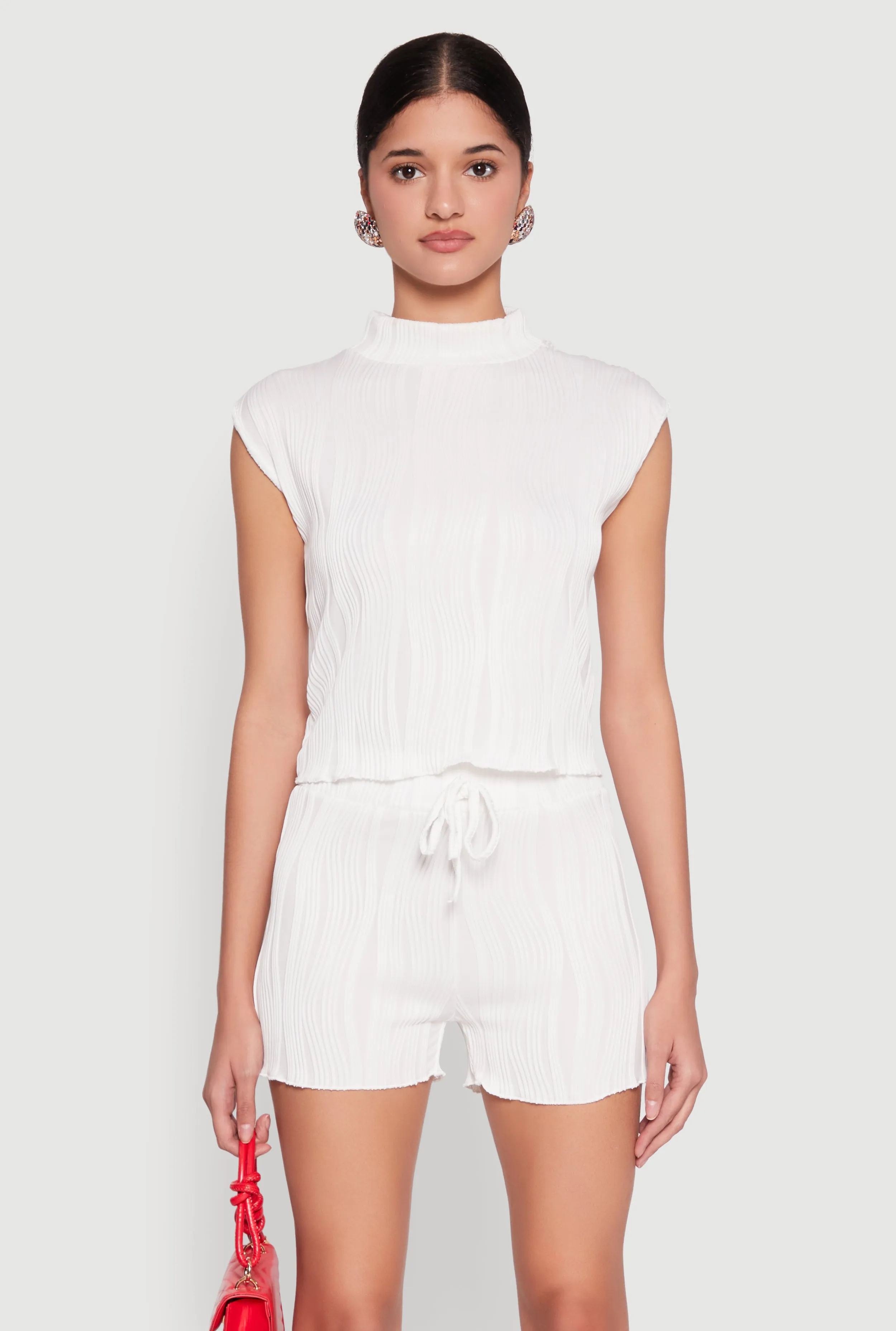 Plisse Knit Mock Neck Top sold by Rainbow