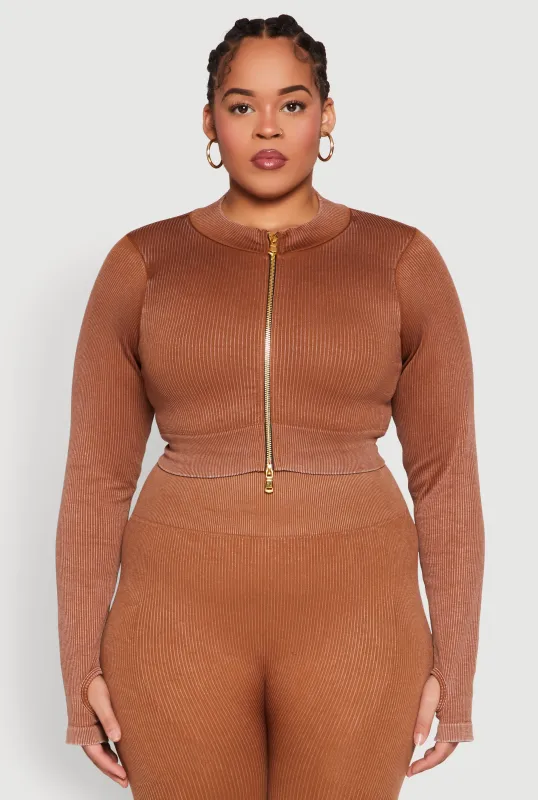 Plus Size Daisy Acid Wash Track Jacket sold by Rainbow