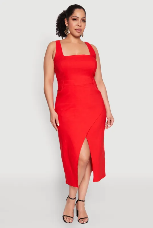 Plus Size Hyperstretch Front Slit Midi Dress sold by Rainbow