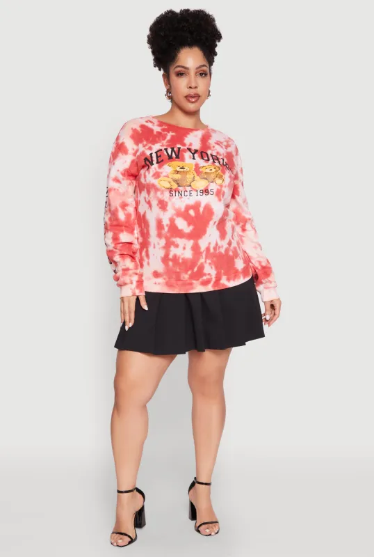 Plus Size Mineral Wash New York Bears Graphic Sweatshirt made by Rainbow