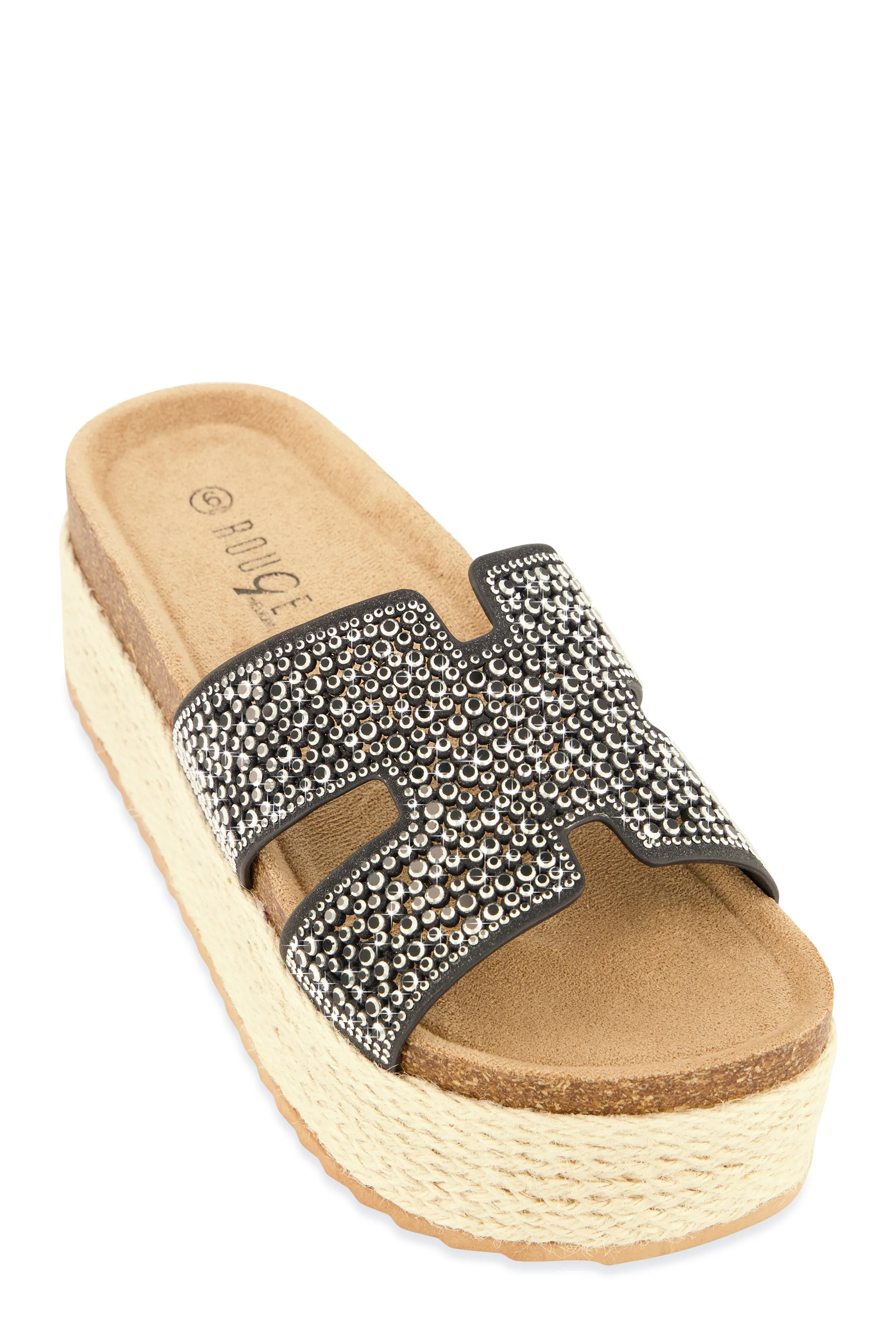 Embellished Band Espadrille Platform Slide Sandals sold by Rainbow