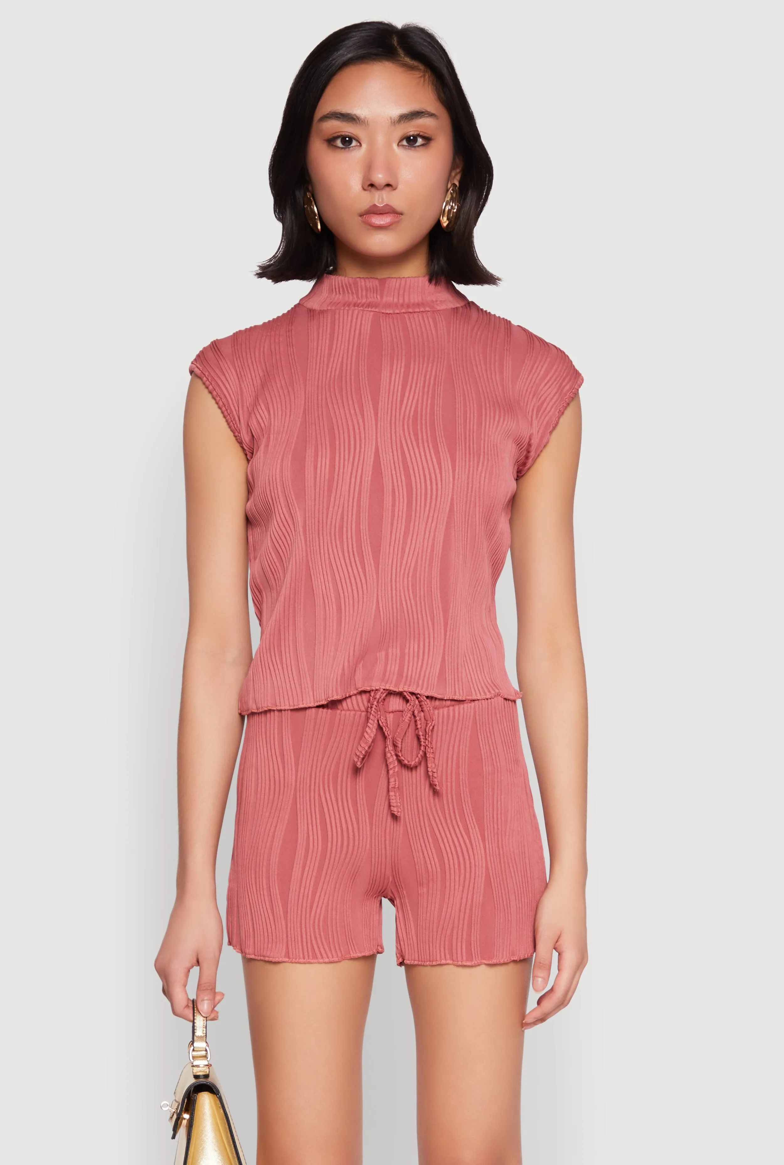 Plisse Knit Mock Neck Top sold by Rainbow