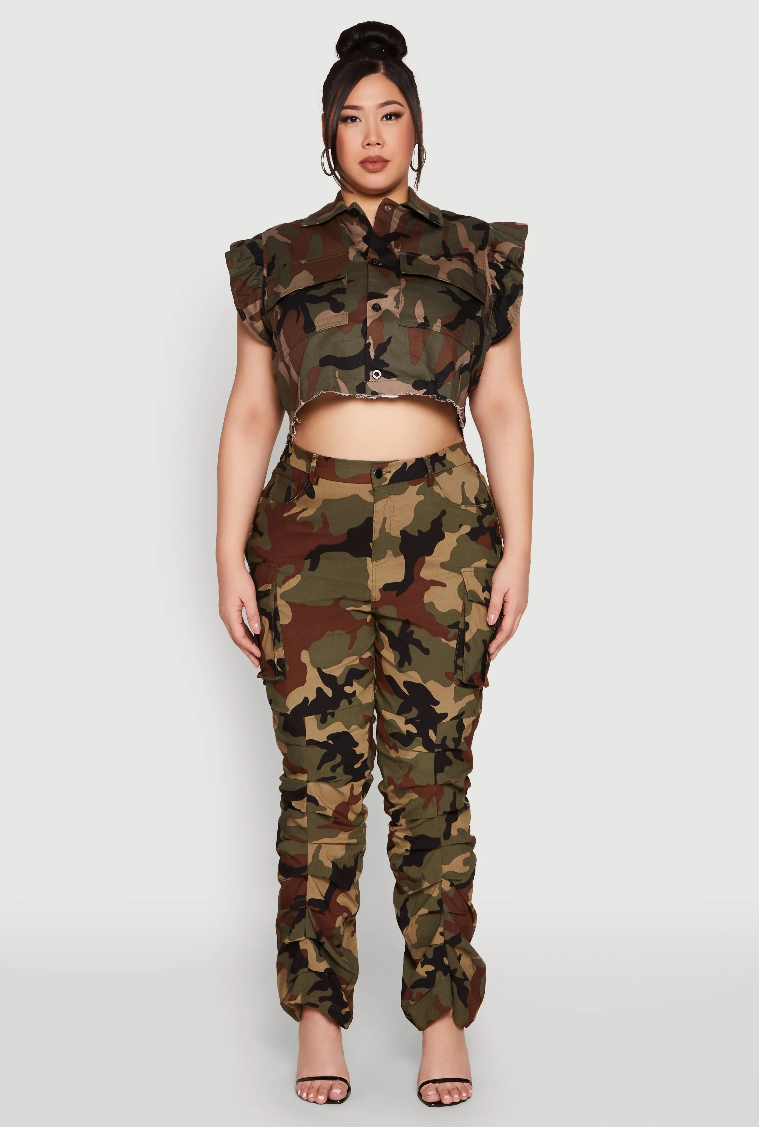 Plus Size Flutter Sleeve Camo Cropped Jacket sold by Rainbow product image thumbnail 2