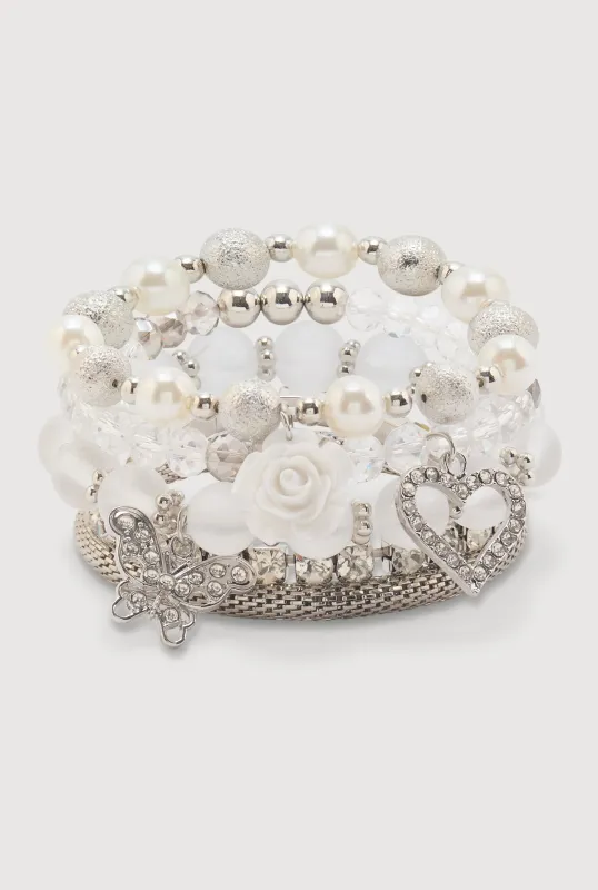 Rose Rhinestone Charm Bracelets Set of 5 sold by Rainbow