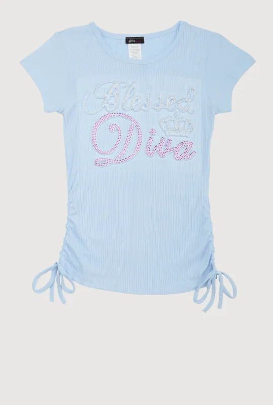 Girls Rhinestone Blessed Diva Top sold by Rainbow