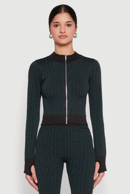 Greek Key Mock Neck Track Jacket sold by Rainbow