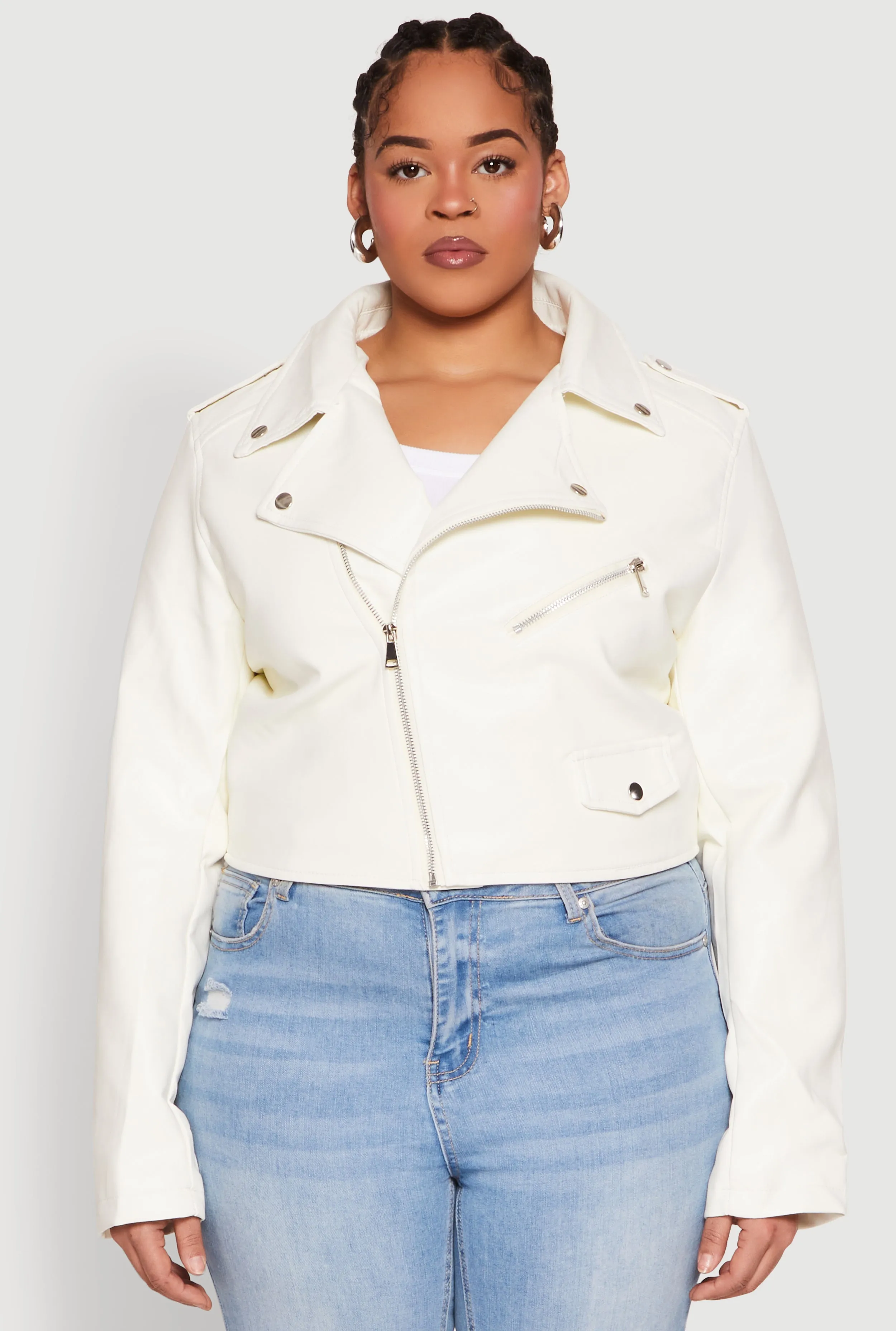 Plus Size Daisy Faux Leather Cropped Moto Jacket sold by Rainbow product image thumbnail 2