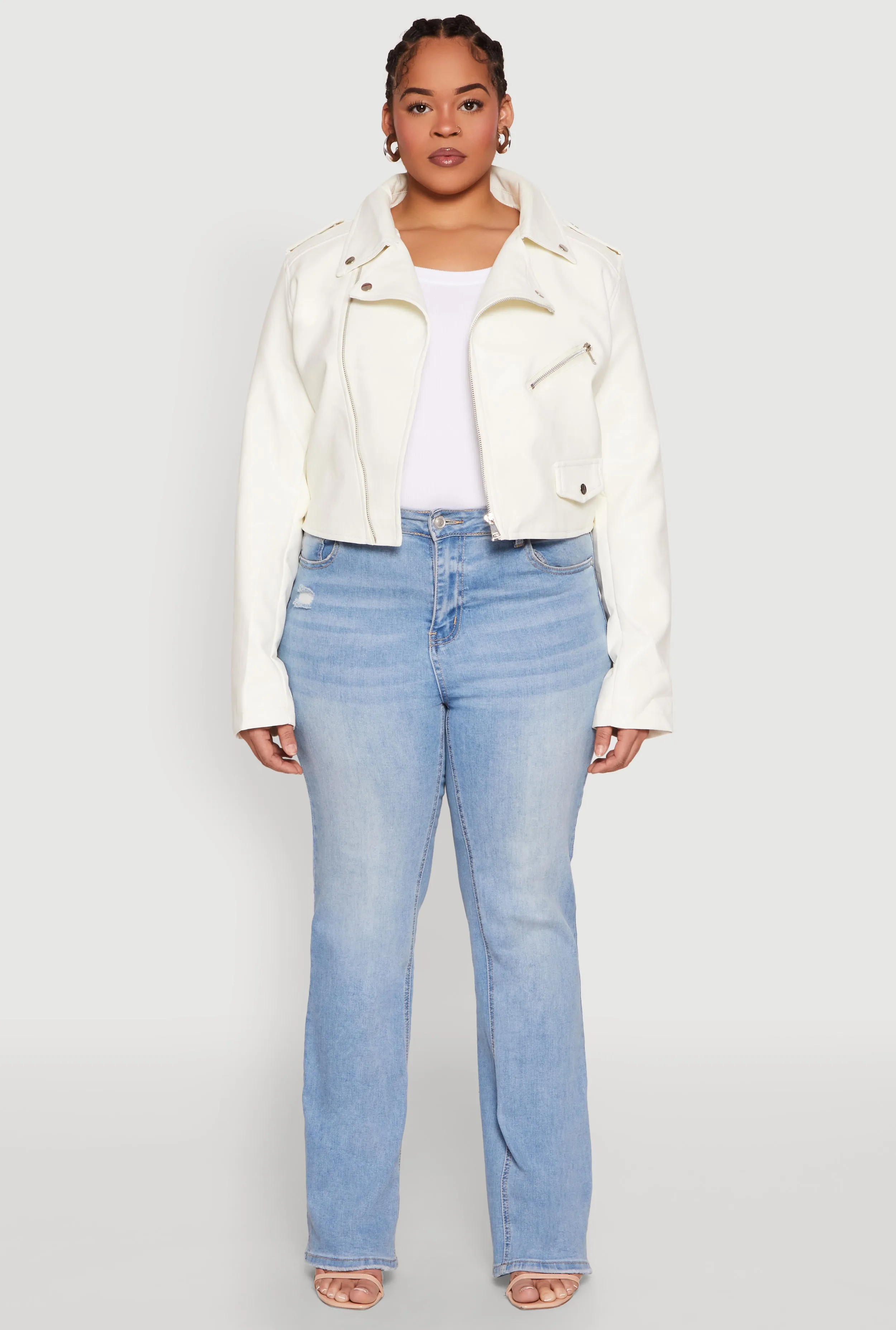 Plus Size Daisy Faux Leather Cropped Moto Jacket sold by Rainbow product image thumbnail 3