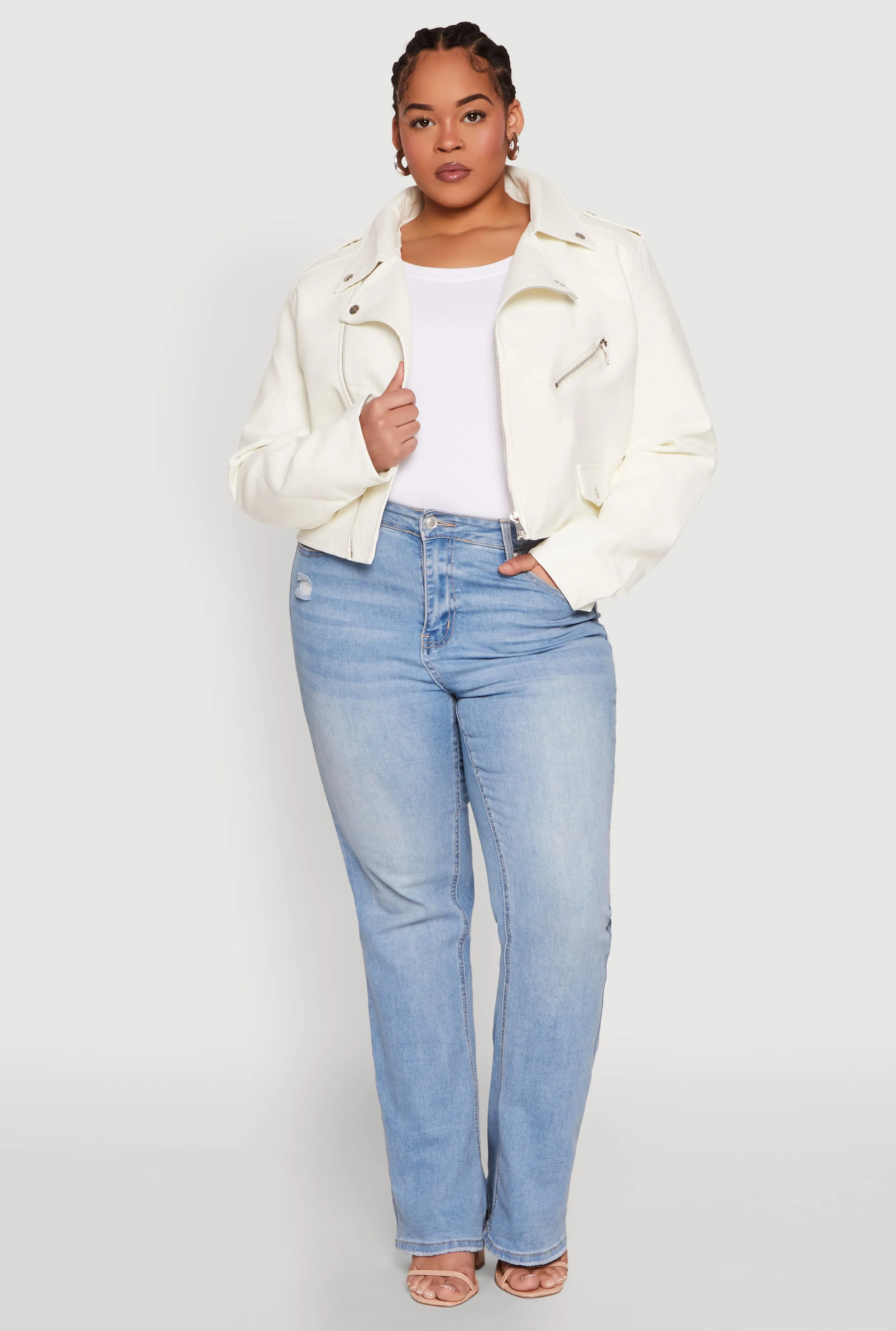 Plus Size Daisy Faux Leather Cropped Moto Jacket sold by Rainbow
