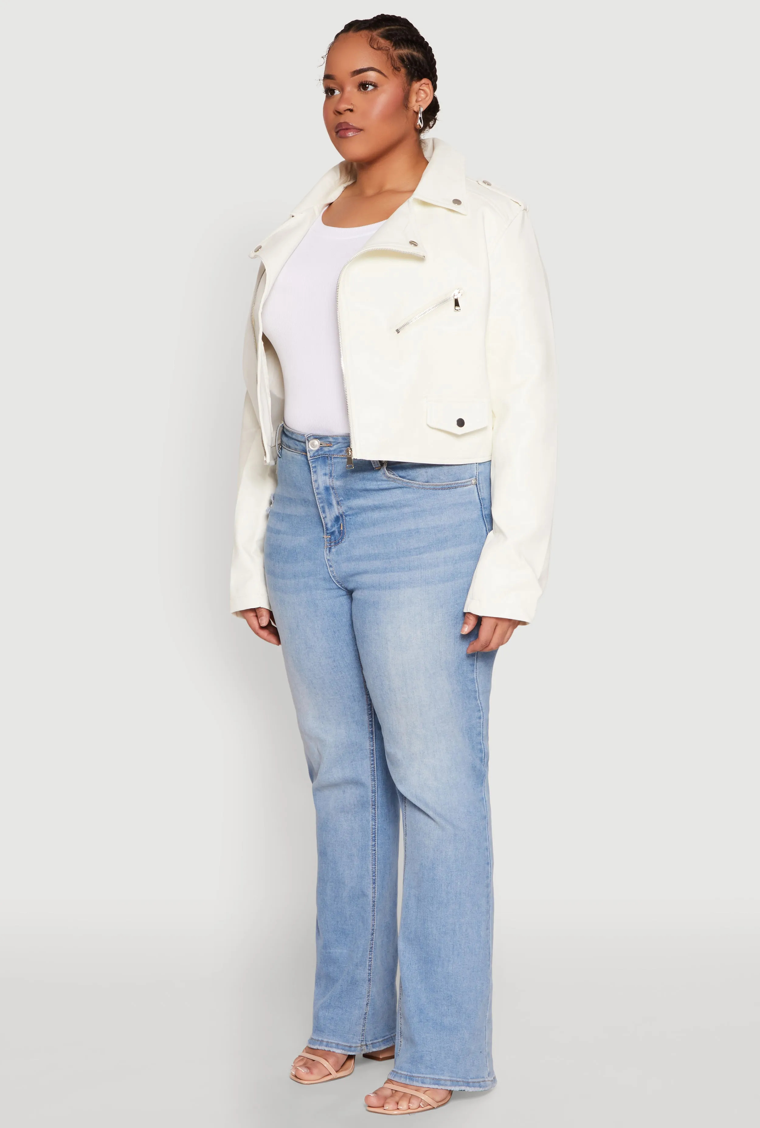 Plus Size Daisy Faux Leather Cropped Moto Jacket sold by Rainbow product image thumbnail 5