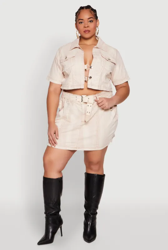 Plus Size Spoon Jeans Mineral Wash Pintuck Skirt sold by Rainbow