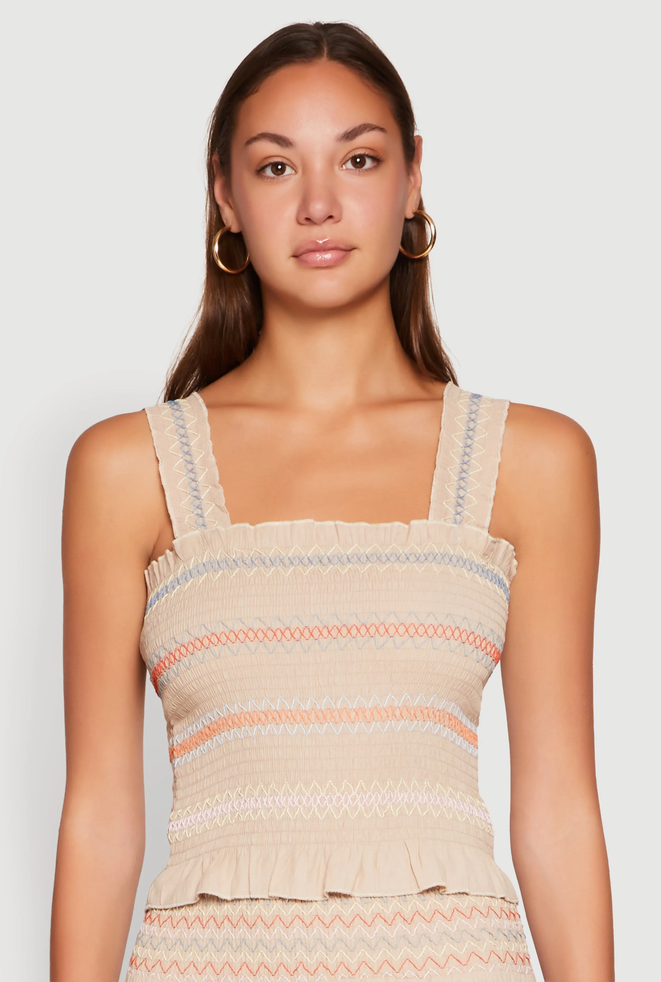 Chevron Linen Smocked Tank Top sold by Rainbow