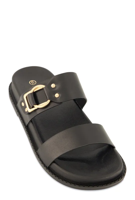 Double Band Buckle Detail Footed Sandals sold by Rainbow