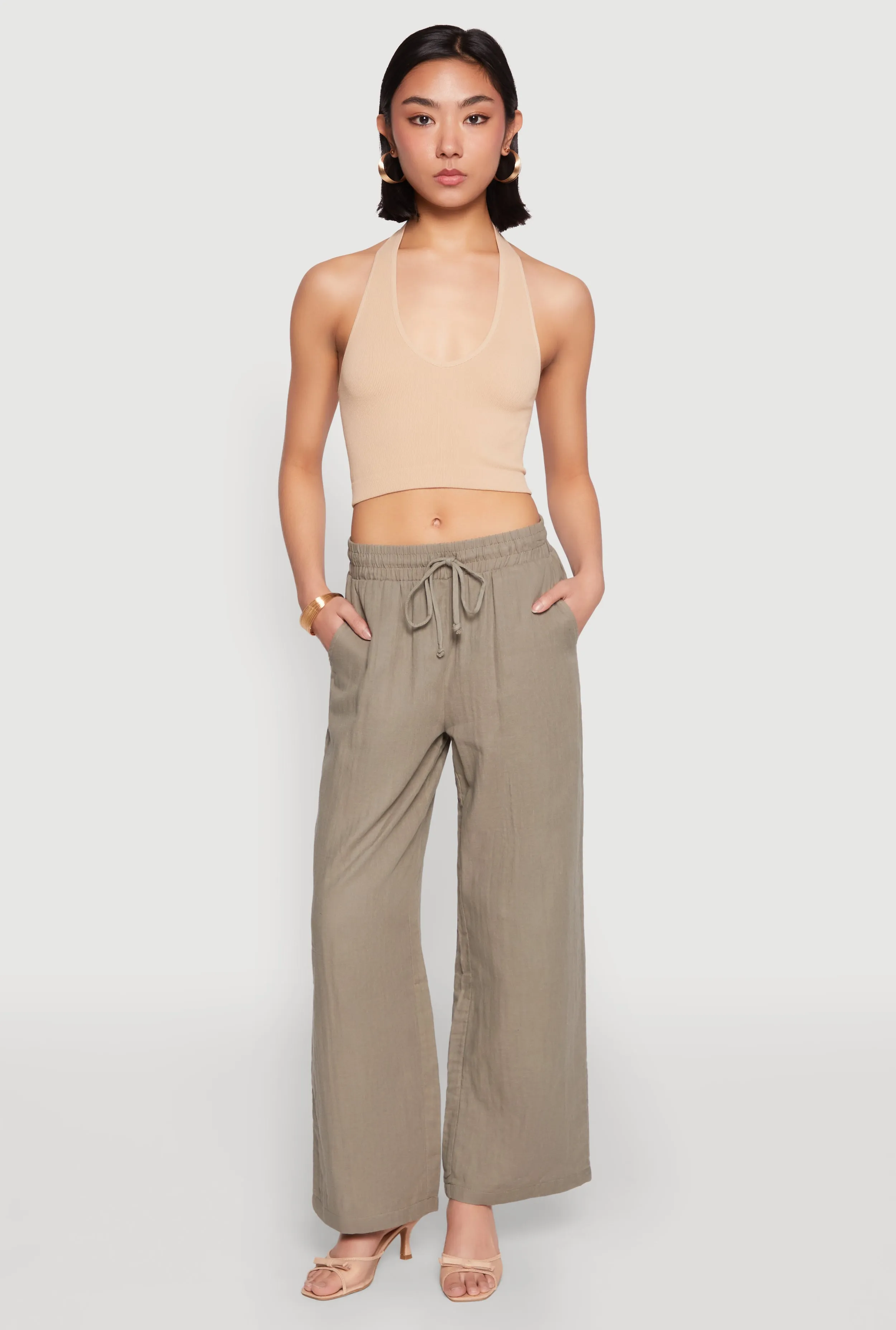 Gauze Knit Drawstring Wide Leg Pants sold by Rainbow