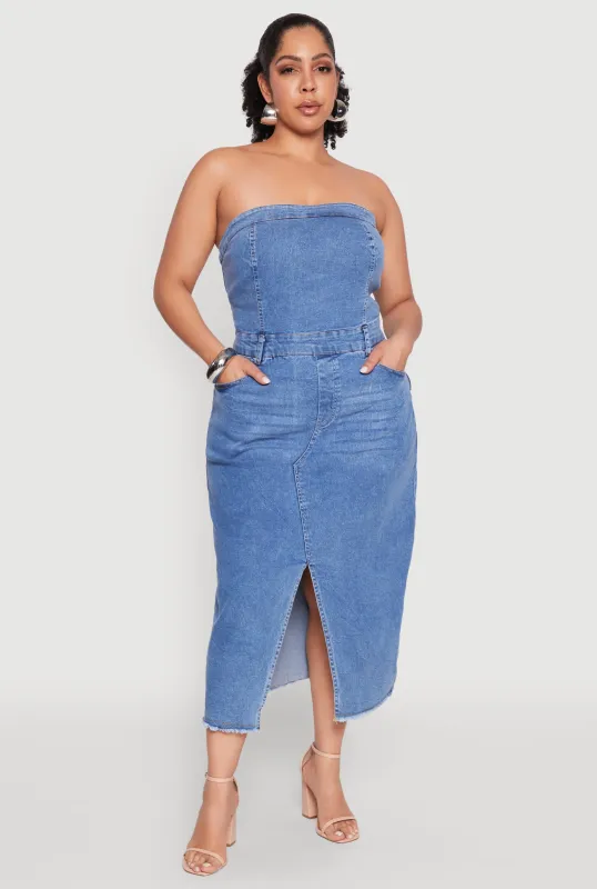 Plus Size Spoon Jeans Denim Tube Dress sold by Rainbow