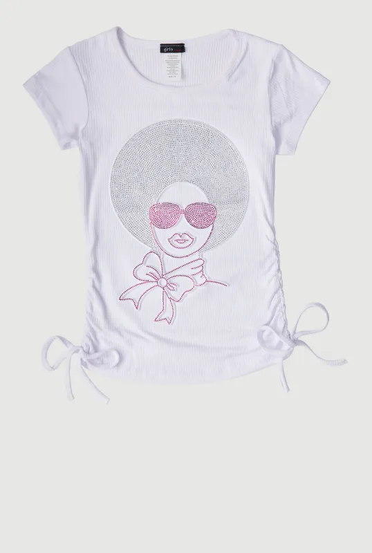 Girls 3D Rhinestone Graphic Short Sleeve Tee sold by Rainbow