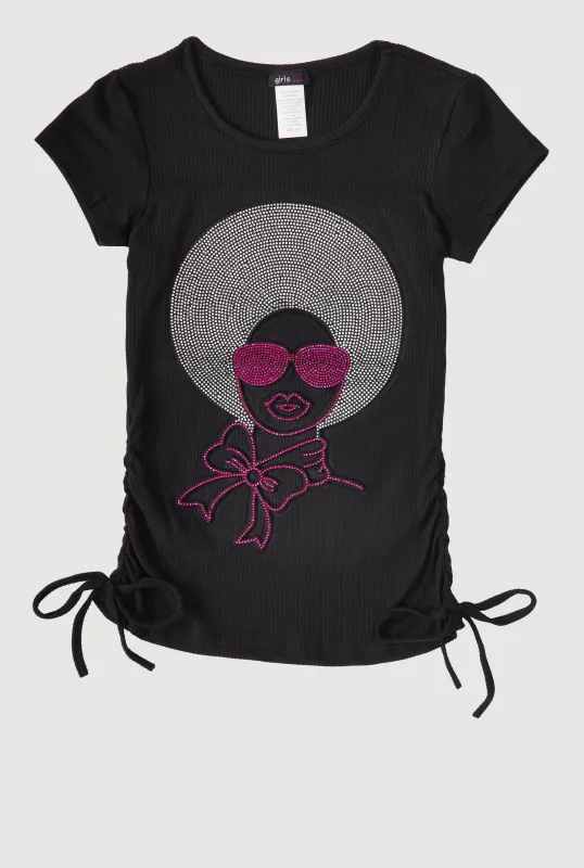 Girls 3D Rhinestone Graphic Short Sleeve Tee sold by Rainbow