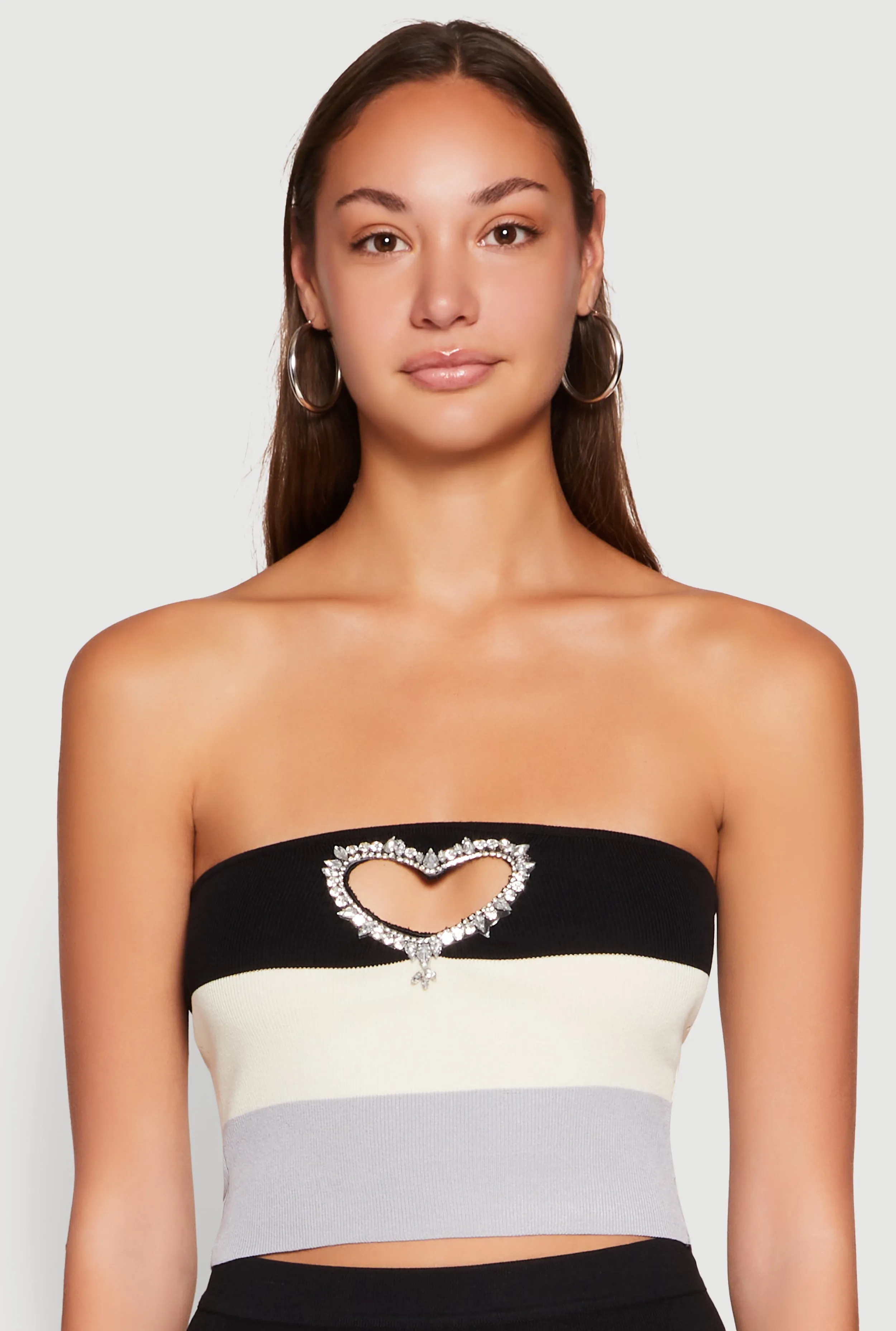 Striped Rhinestone Heart Keyhole Tube Top sold by Rainbow