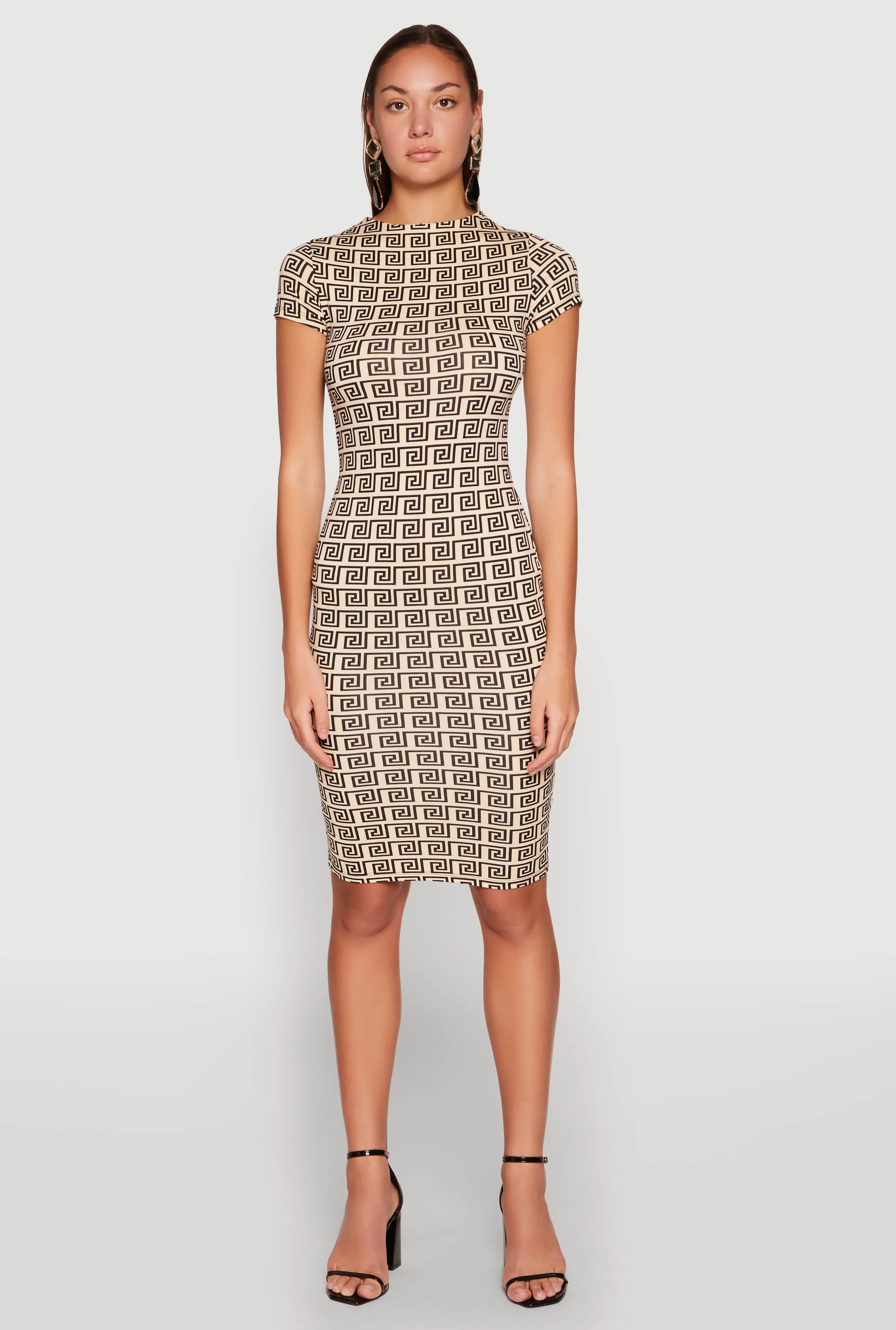 Greek Key Print Short Sleeve Dress sold by Rainbow