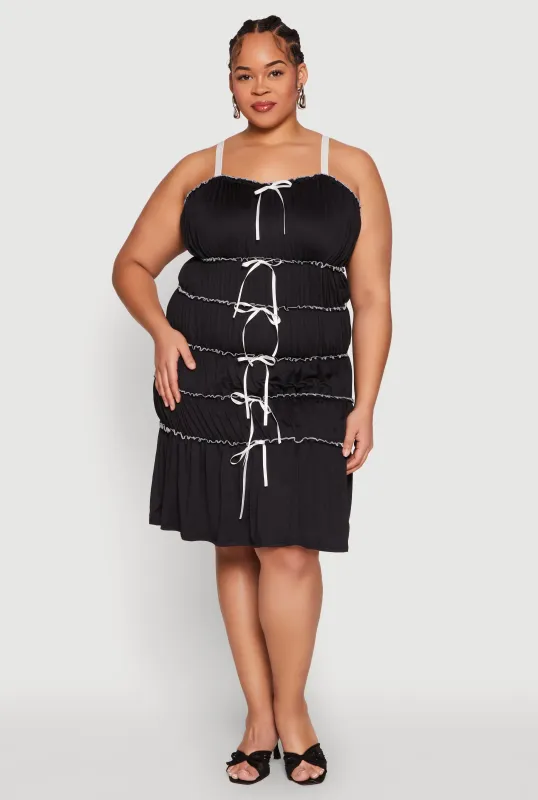 Plus Size Almost Famous Bow Contrast Tiered Dress sold by Rainbow