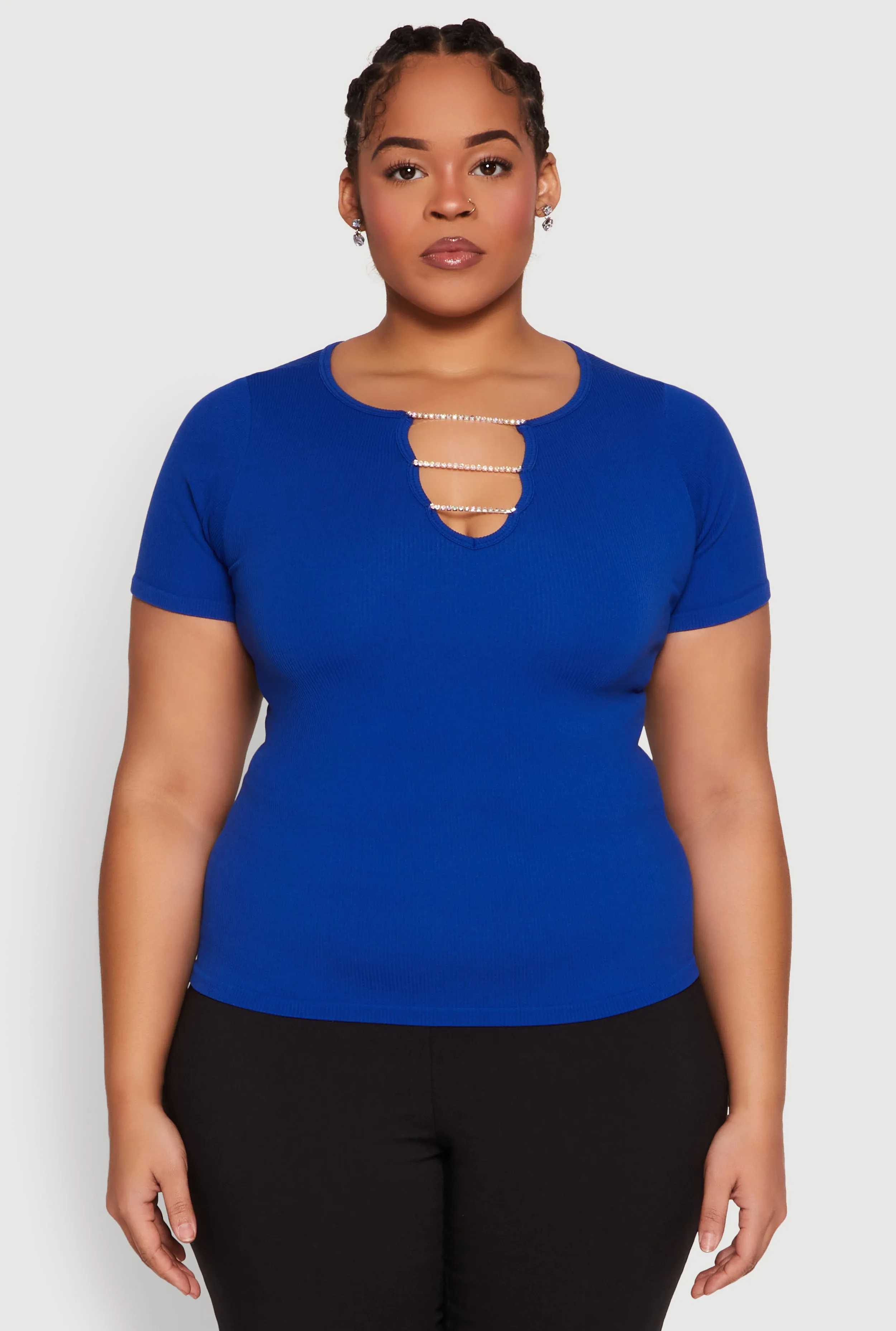 Plus Size Rhinestone Caged Notch Neck Top sold by Rainbow product image thumbnail 2