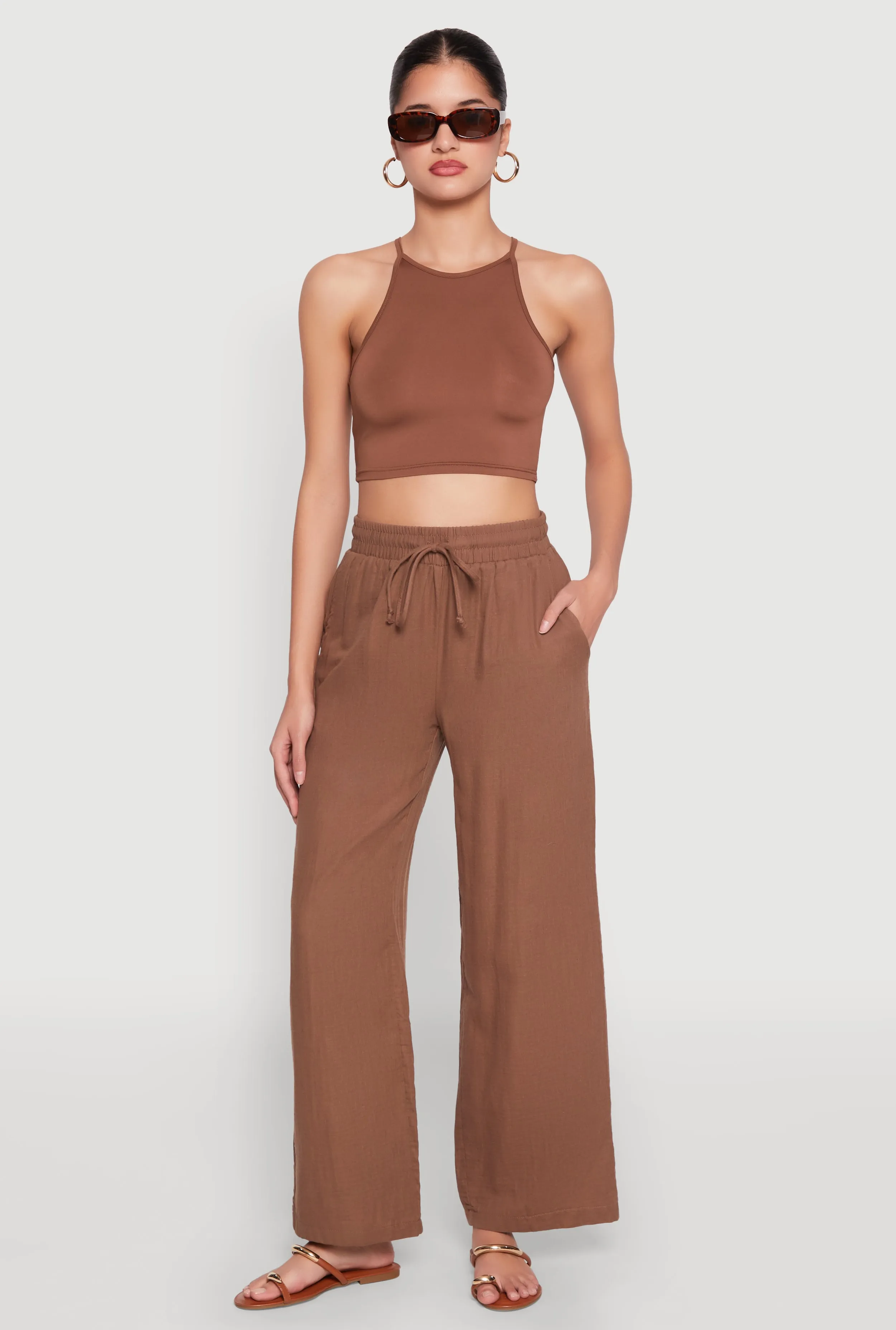 Gauze Knit Drawstring Wide Leg Pants sold by Rainbow