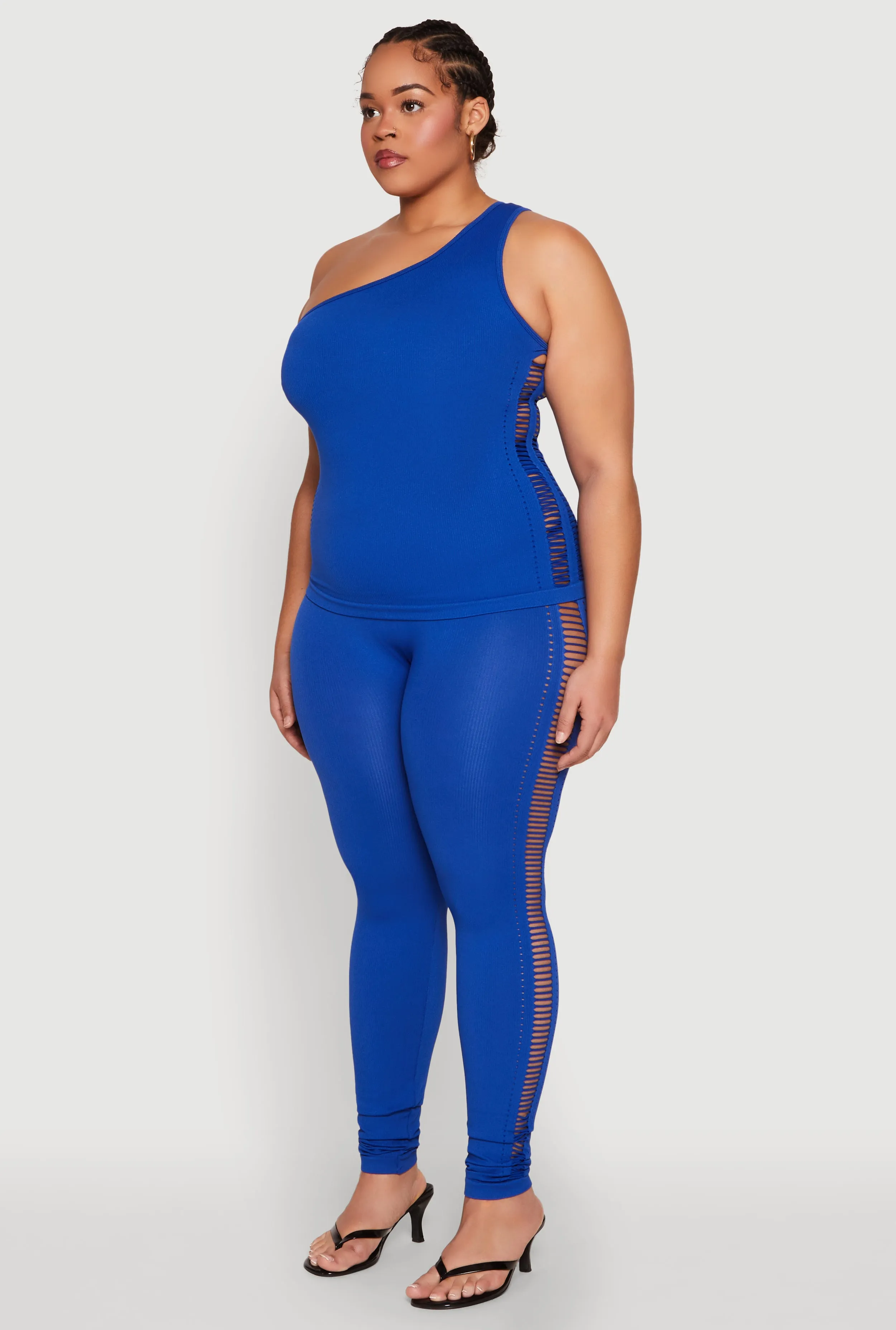 Plus Size Laser Cut Side One Shoulder Top sold by Rainbow product image thumbnail 5