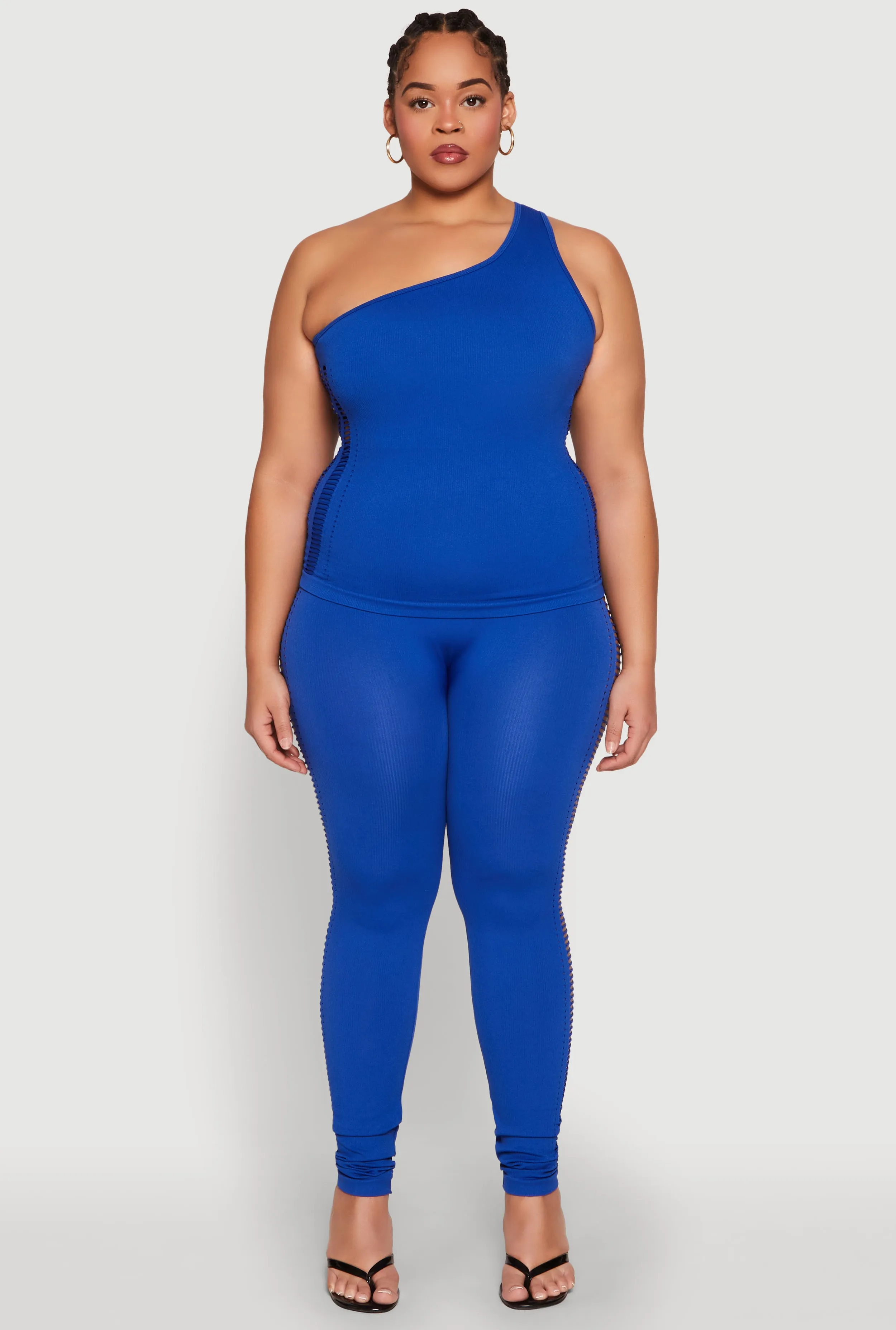 Plus Size Laser Cut Side One Shoulder Top sold by Rainbow product image thumbnail 2