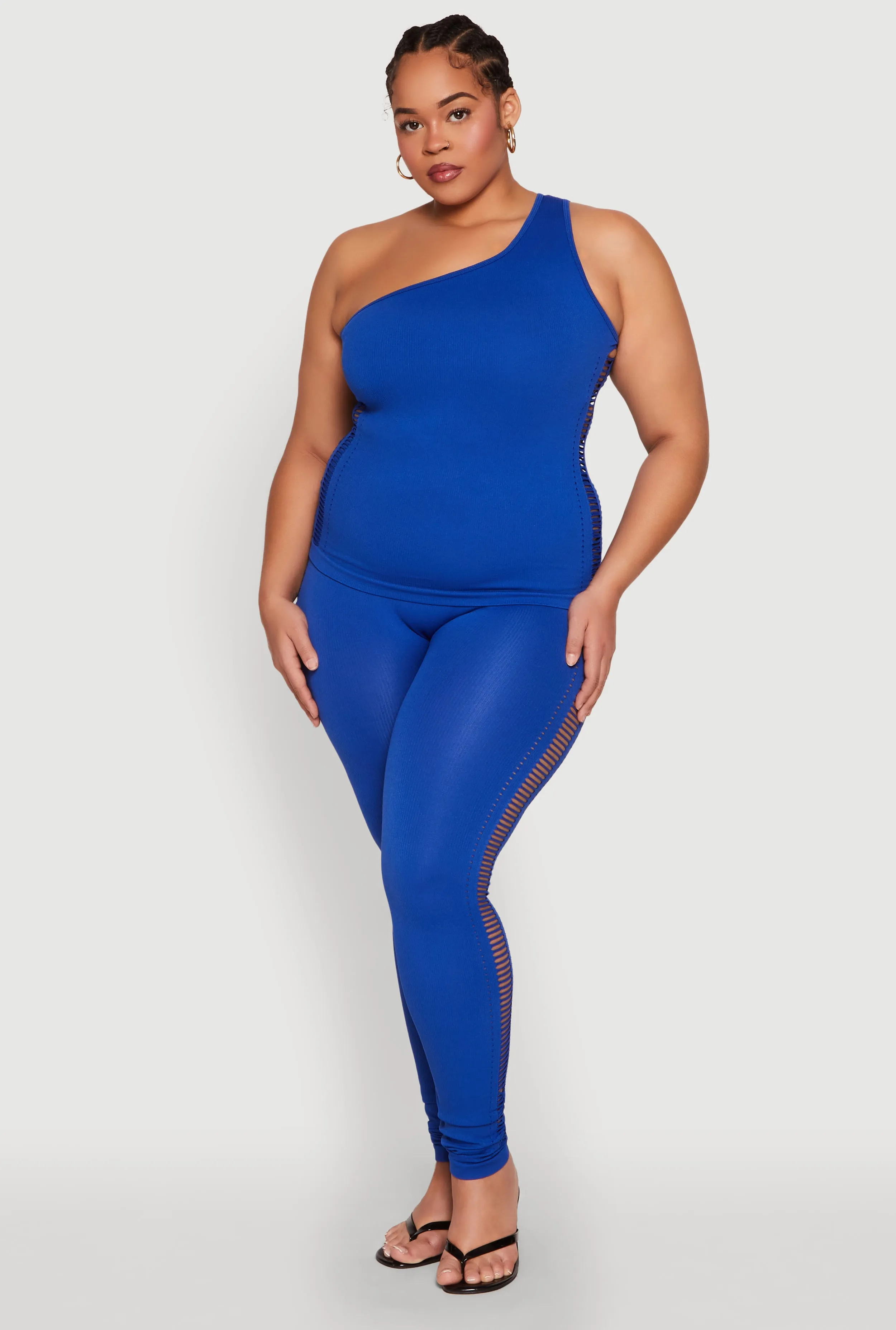 Plus Size Laser Cut Side One Shoulder Top sold by Rainbow product image thumbnail 3