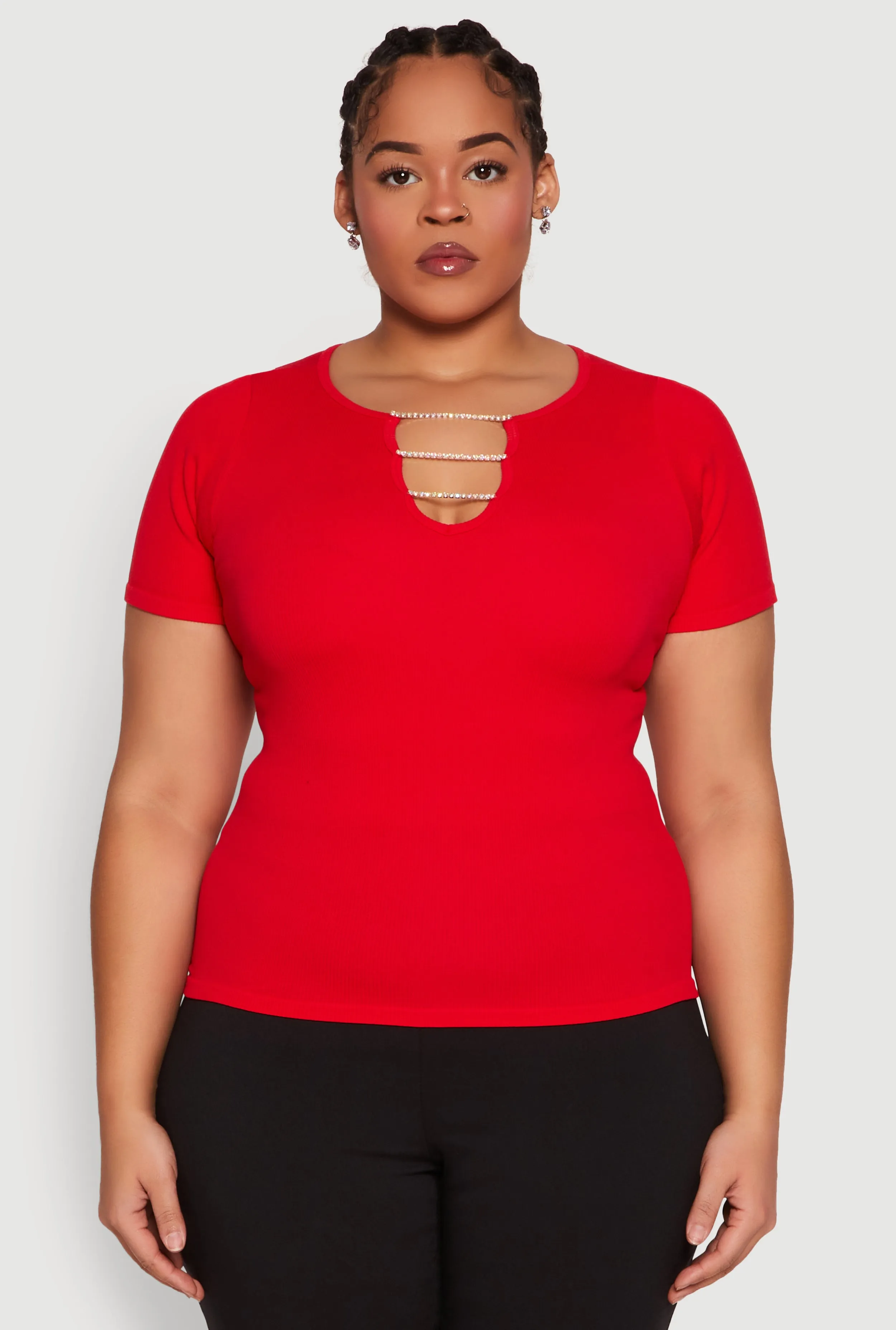 Plus Size Rhinestone Caged Notch Neck Top sold by Rainbow product image thumbnail 2