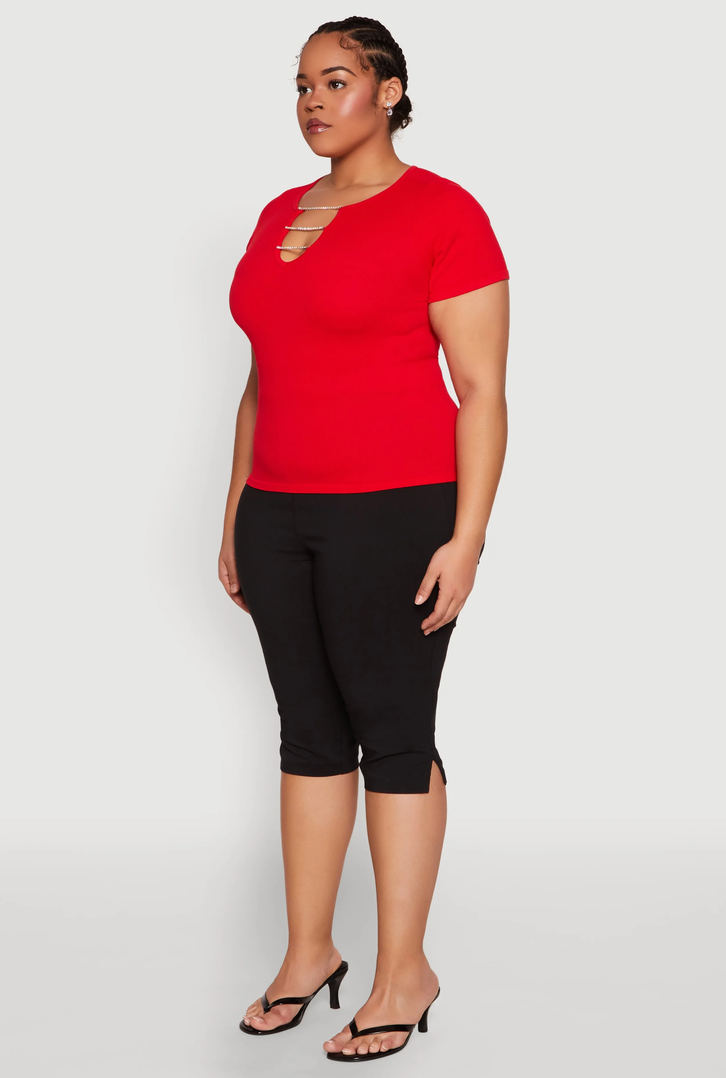 Plus Size Rhinestone Caged Notch Neck Top sold by Rainbow product image thumbnail 5