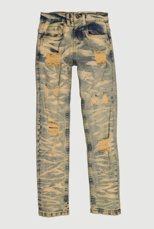 Boys Distressed Mineral Wash Skinny Jeans sold by Rainbow