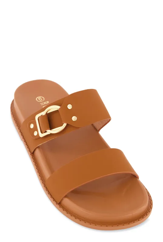 Double Band Buckle Detail Footed Sandals sold by Rainbow