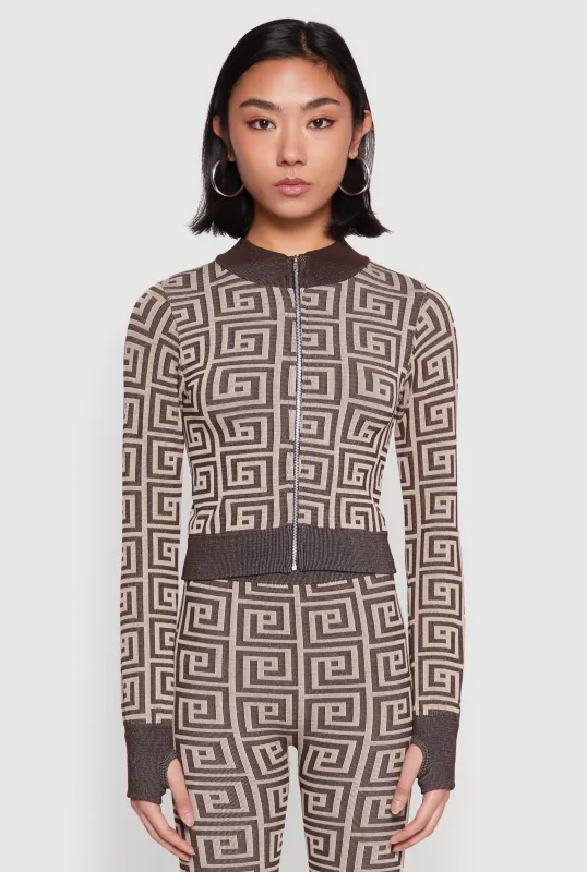 Greek Key Mock Neck Track Jacket sold by Rainbow