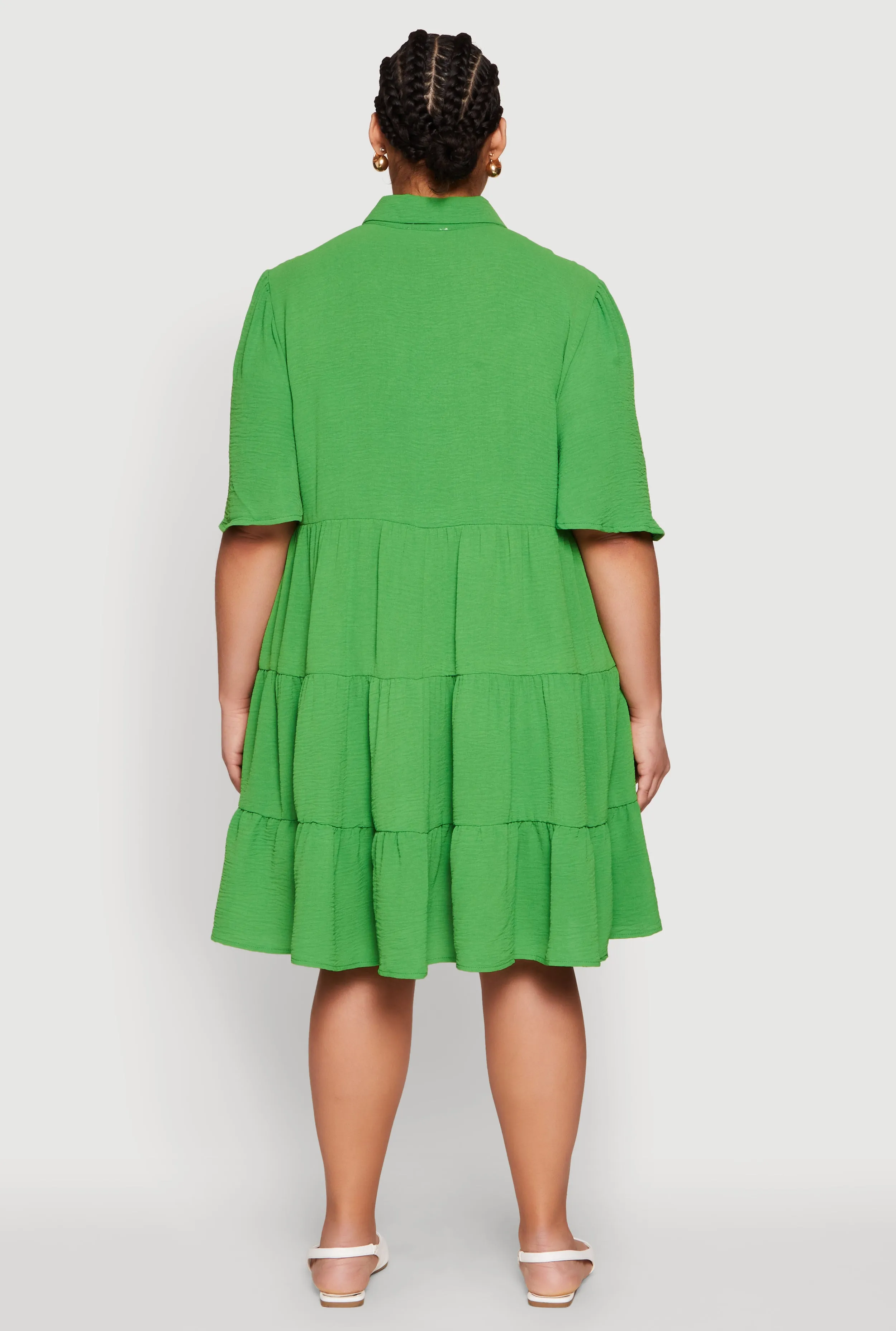 Plus Size Airy Crepe Knit Tiered Shirt Dress sold by Rainbow product image thumbnail 5