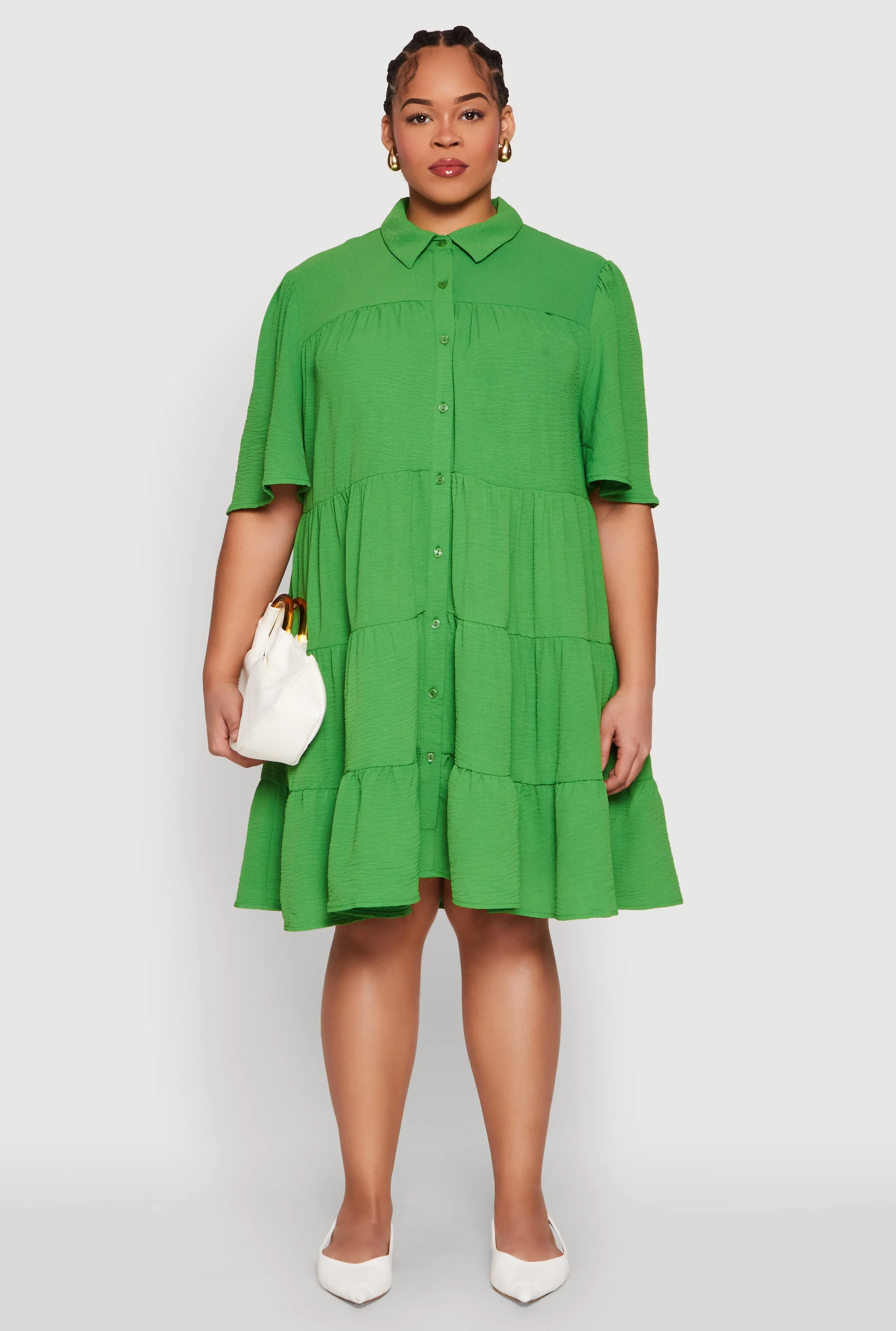 Plus Size Airy Crepe Knit Tiered Shirt Dress sold by Rainbow product image thumbnail 2